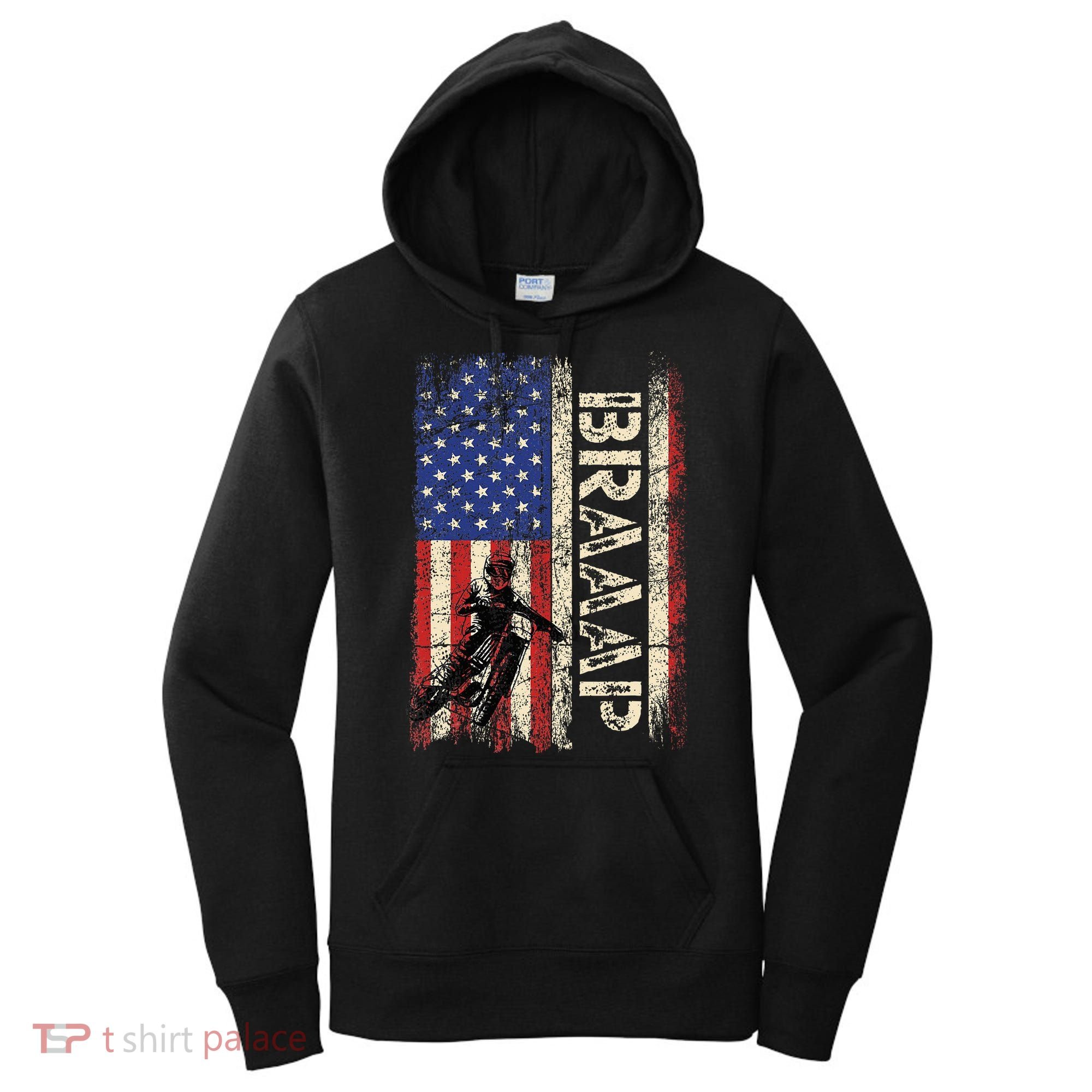 Braaap Dirt Bike Usa American Flag Motocross Biker Women's Hoodie