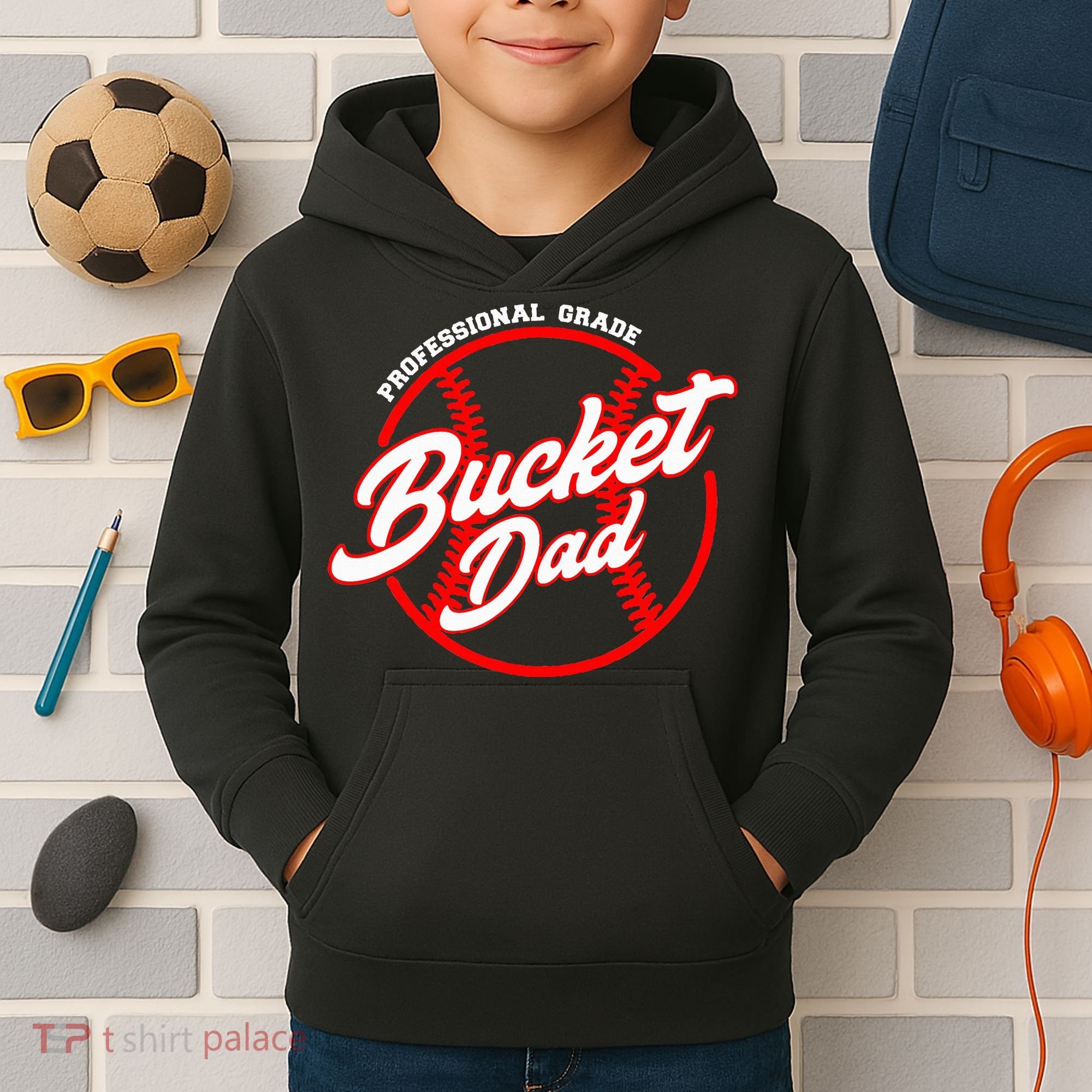 Bucket Dad Baseball Softball Pitcher Catcher Kids Hoodie