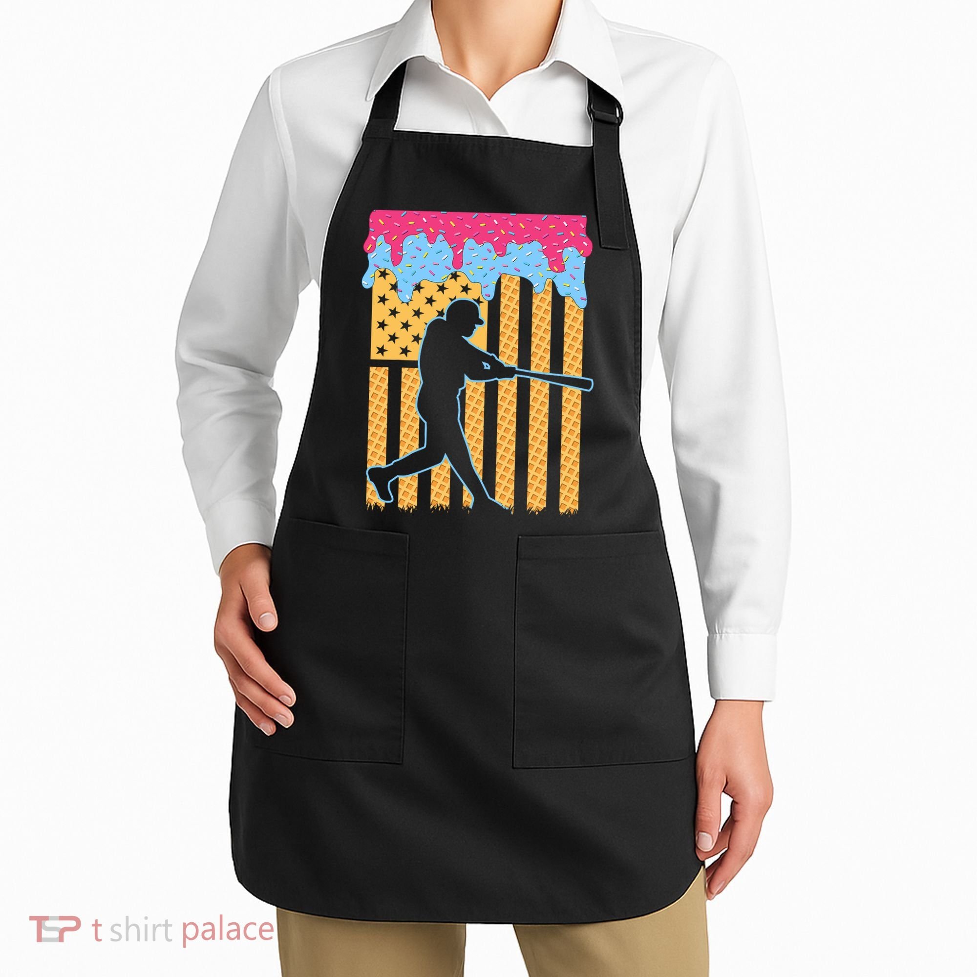 Baseball Drip Bat B.oys Ice Cream American Flag 4th Of July Apron