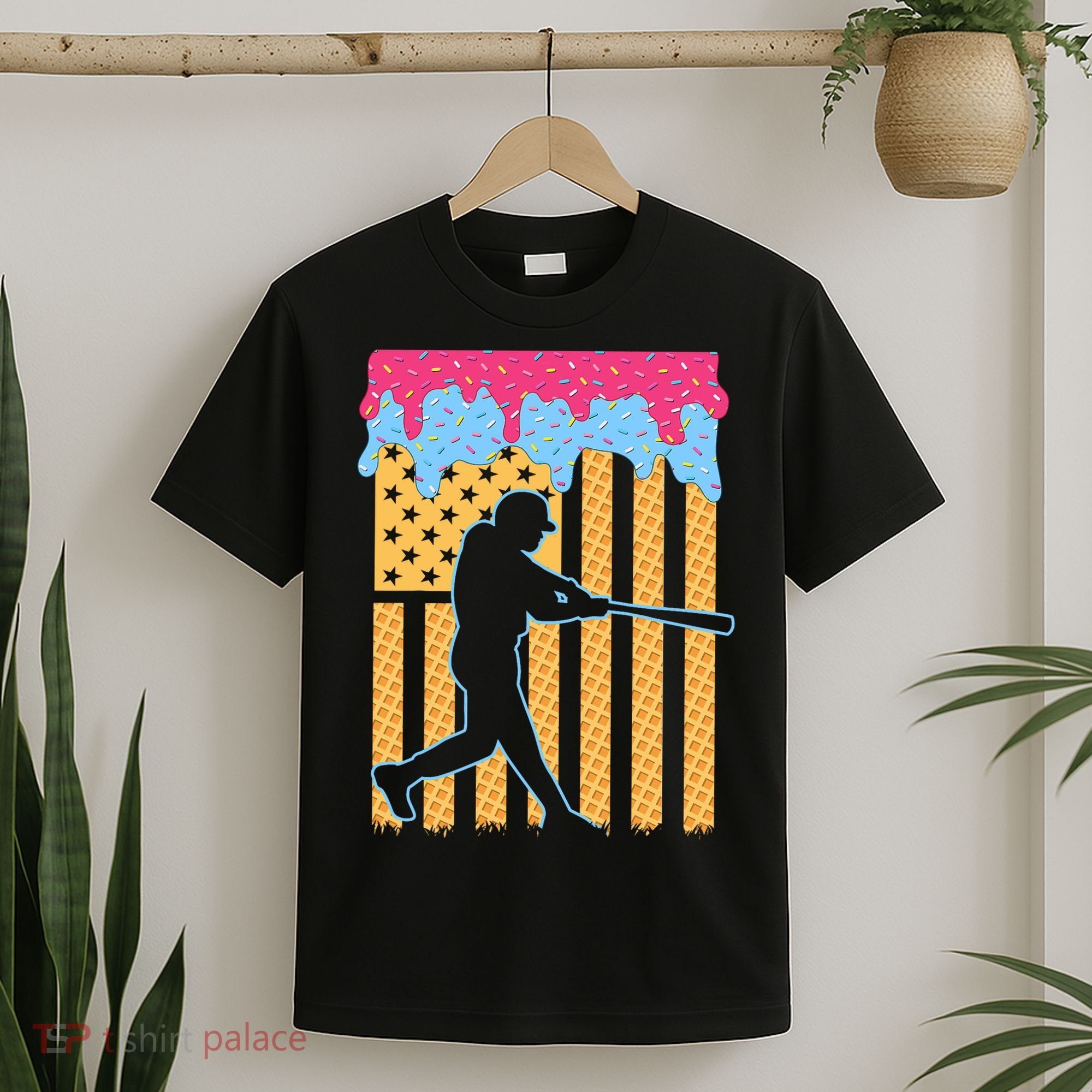 Baseball Drip Bat B.oys Ice Cream American Flag 4th Of July T-Shirt