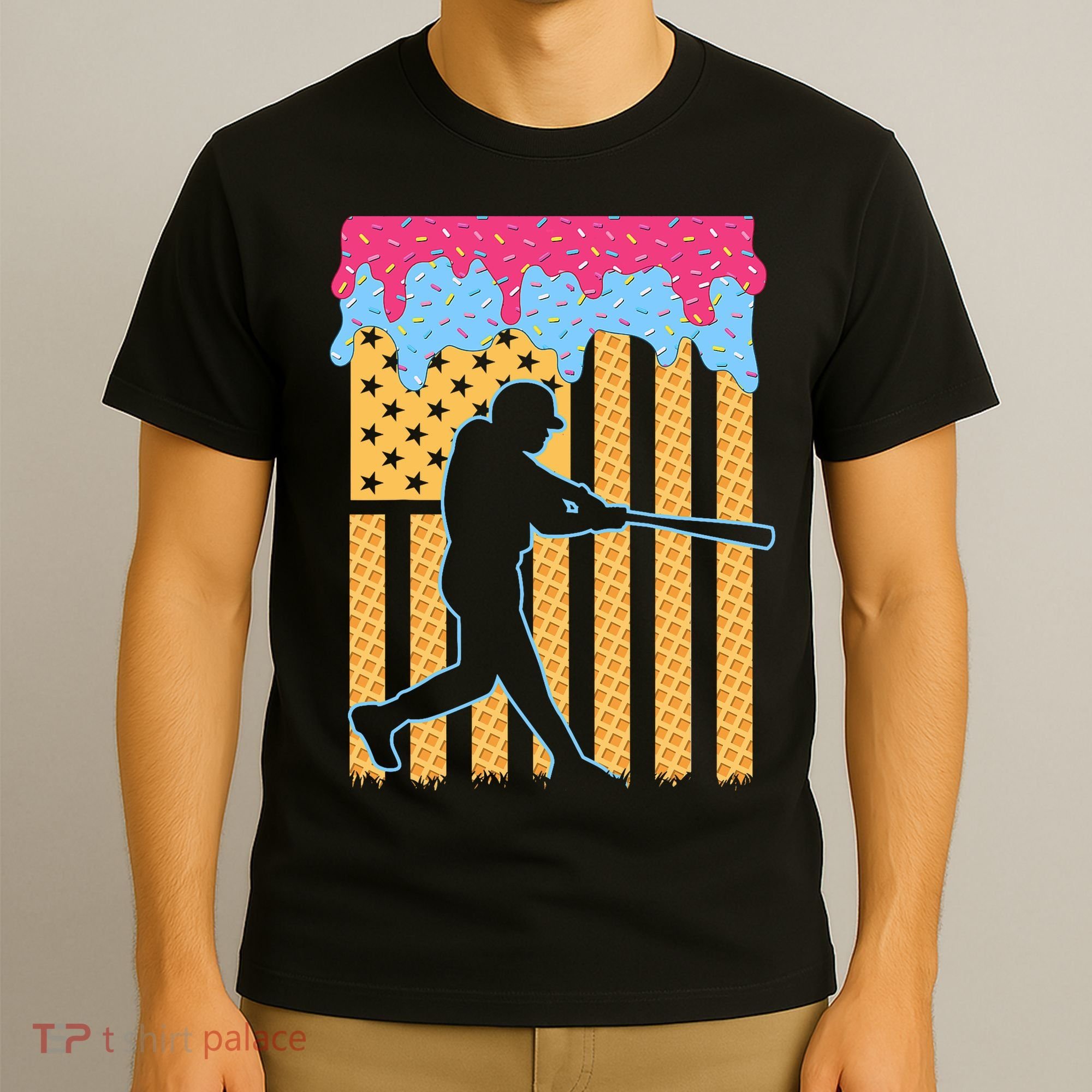 Baseball Drip Bat B.oys Ice Cream American Flag 4th Of July T-Shirt