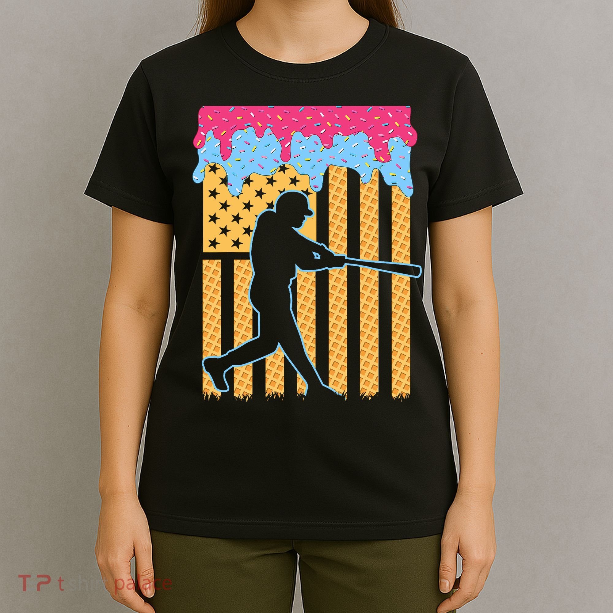 Baseball Drip Bat B.oys Ice Cream American Flag 4th Of July T-Shirt