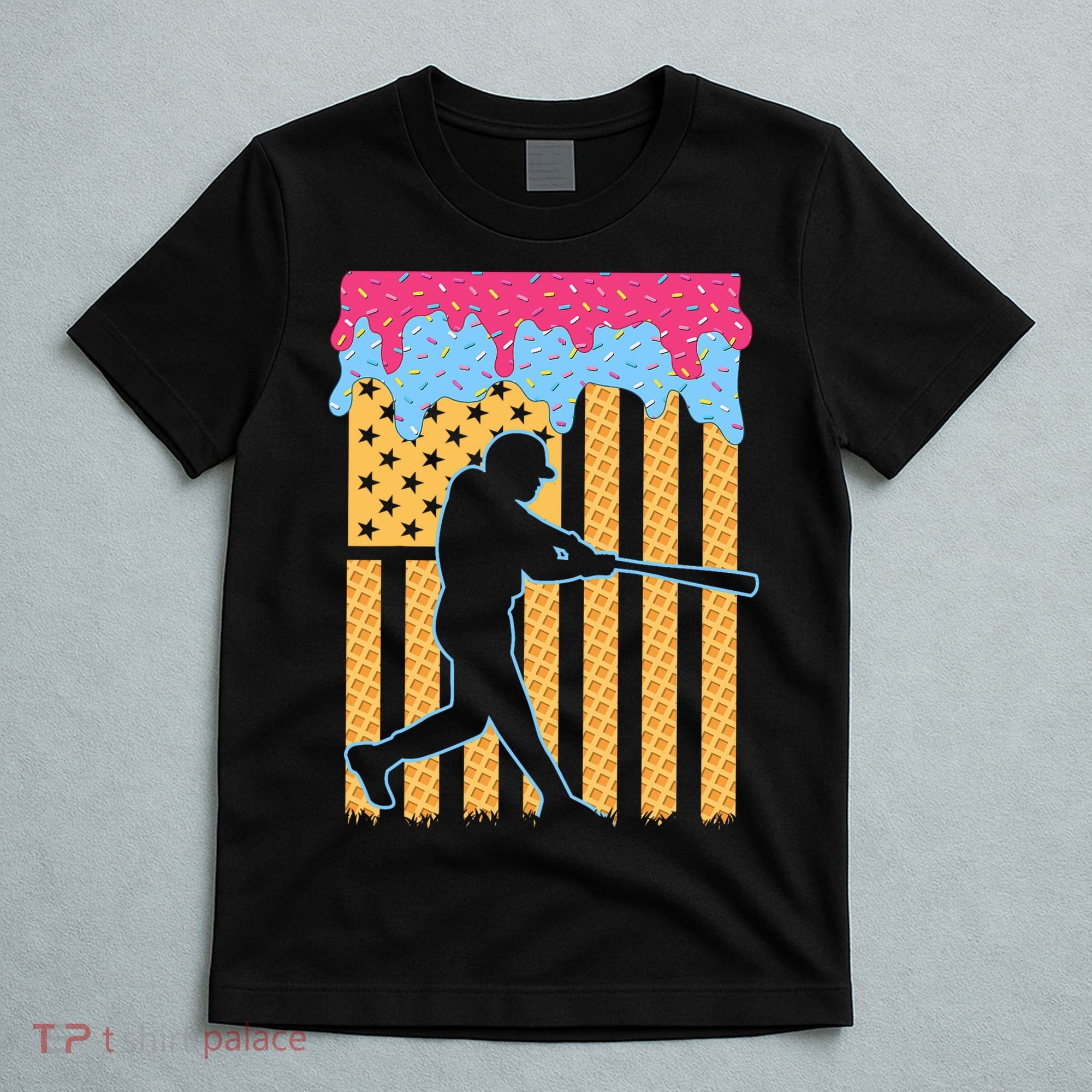 Baseball Drip Bat B.oys Ice Cream American Flag 4th Of July T-Shirt