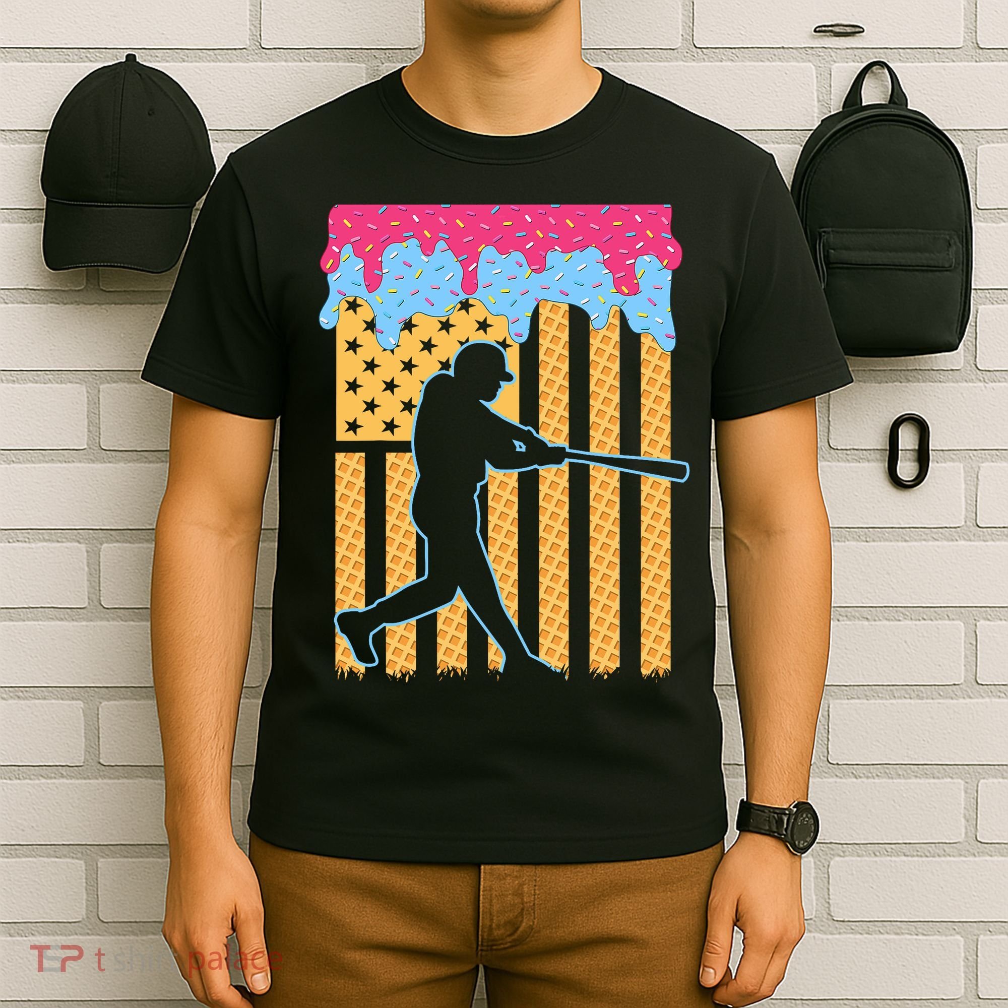 Baseball Drip Bat B.oys Ice Cream American Flag 4th Of July T-Shirt
