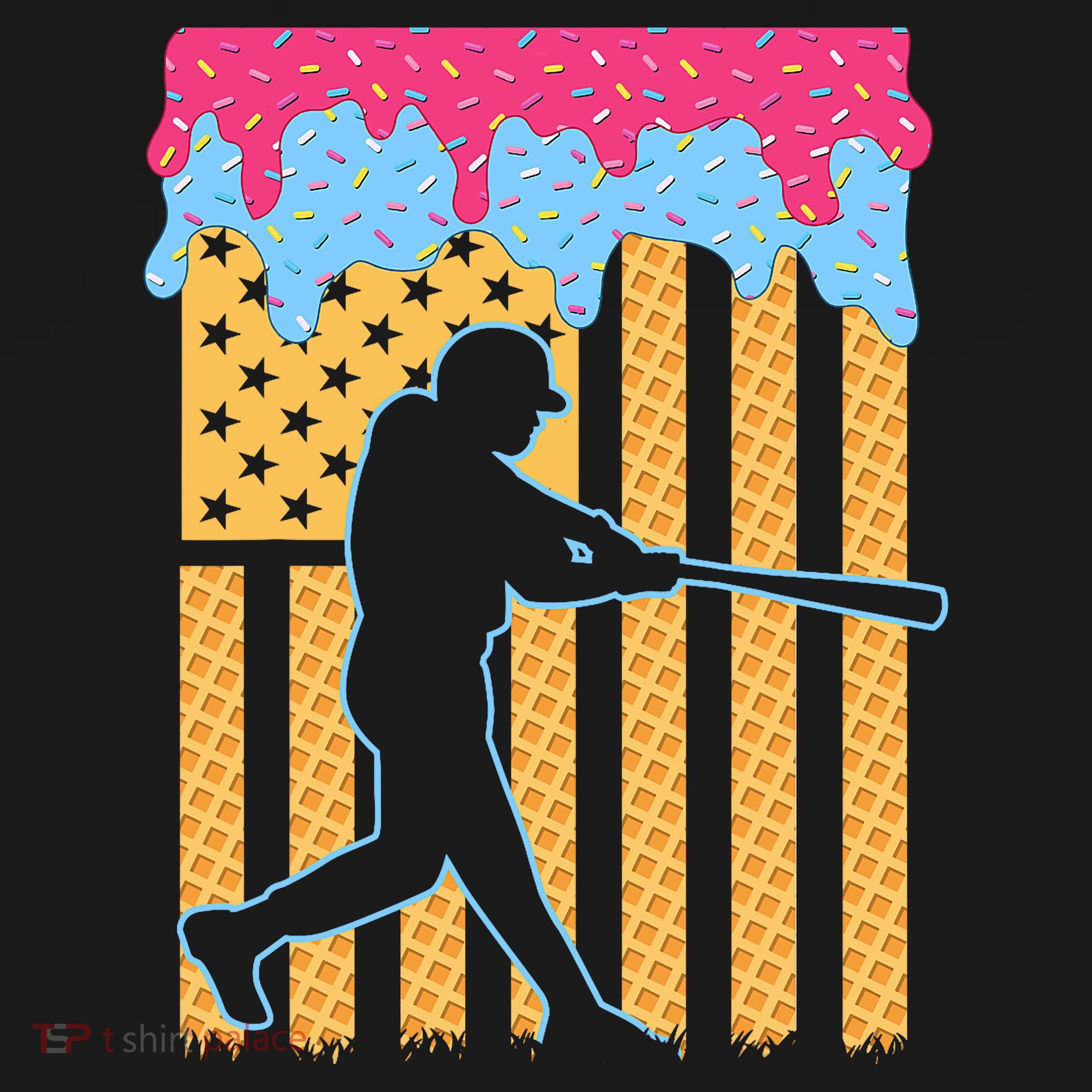 Baseball Drip Bat B.oys Ice Cream American Flag 4th Of July Polo