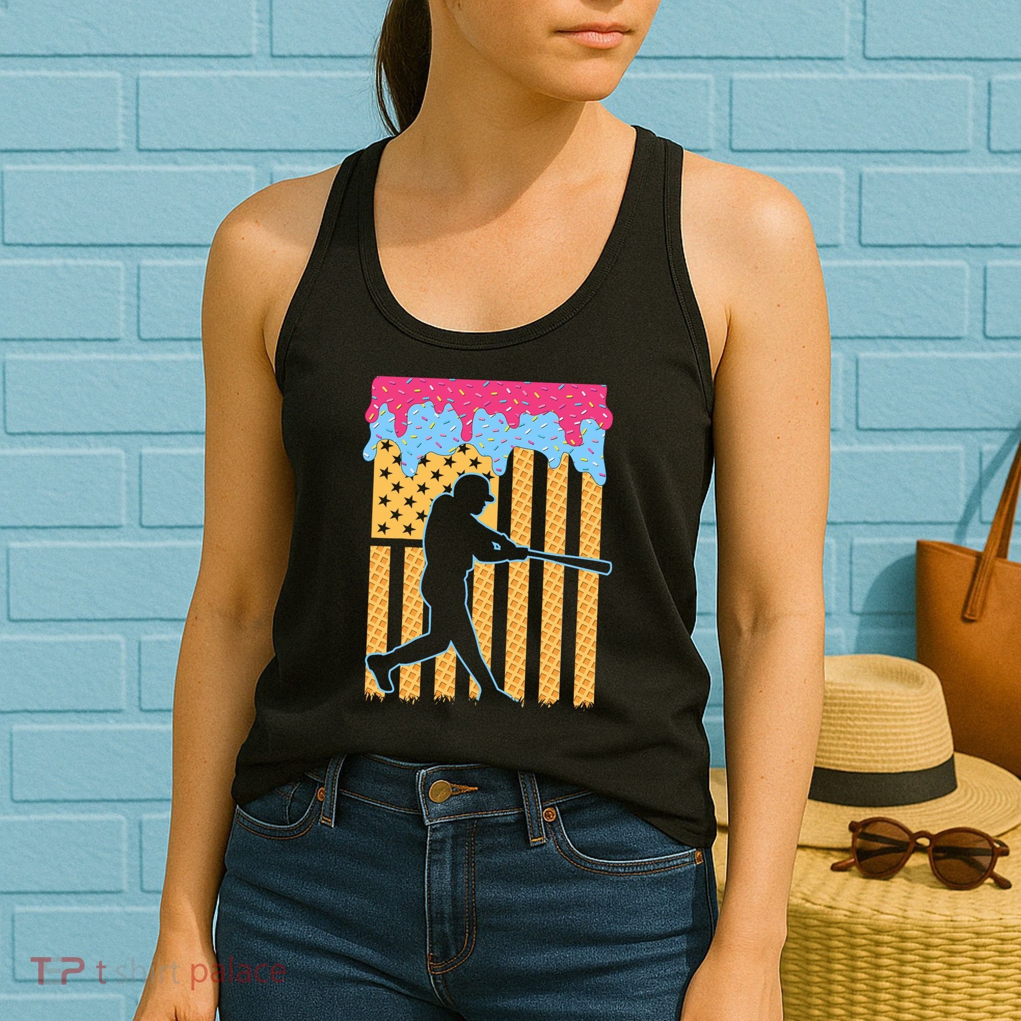 Baseball Drip Bat B.oys Ice Cream American Flag 4th Of July Women's Tank Top