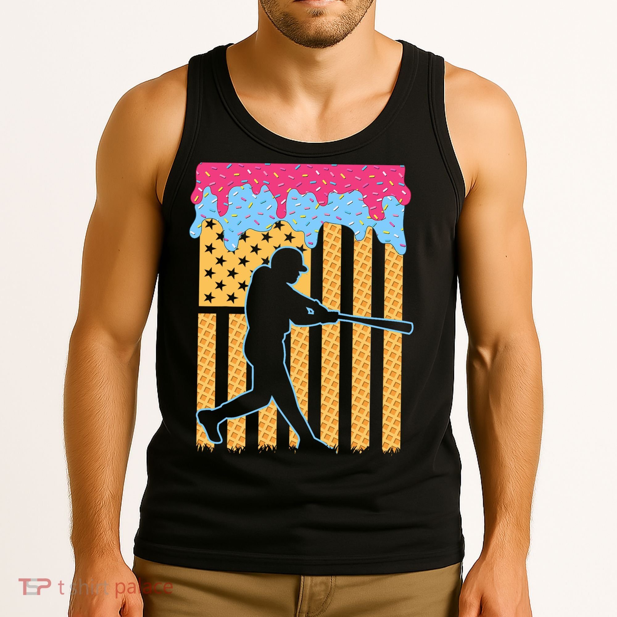 Baseball Drip Bat B.oys Ice Cream American Flag 4th Of July Tank Top