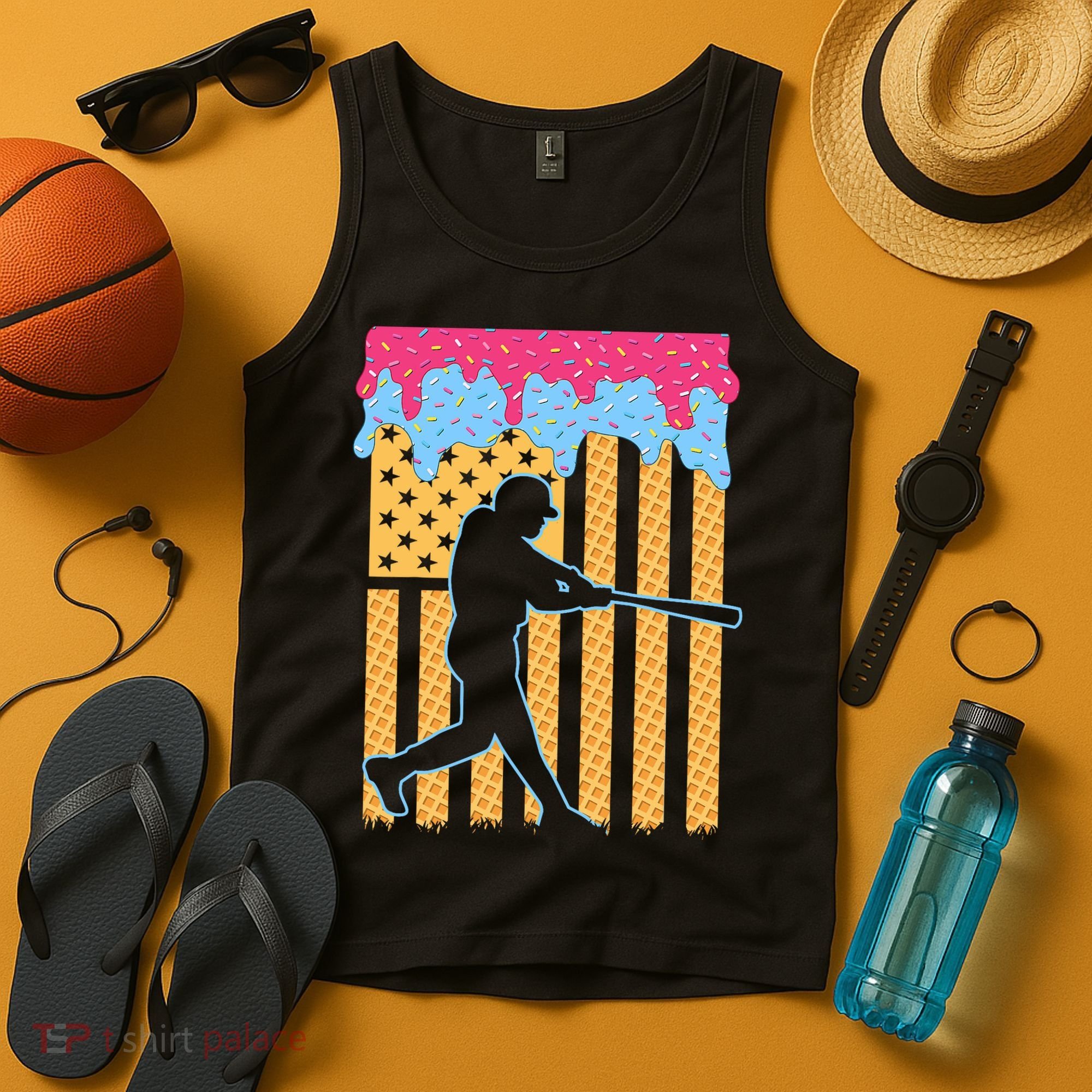 Baseball Drip Bat B.oys Ice Cream American Flag 4th Of July Tank Top