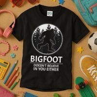 Bigfoot Doesn't Believe In You Either Sasquatch Kids T-Shirt thumb 3