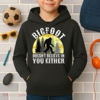 Bigfoot Doesn't Believe In You Either Distressed Kids Hoodie thumb 2