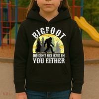 Bigfoot Doesn't Believe In You Either Distressed Kids Hoodie thumb 3