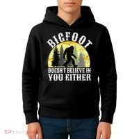 Bigfoot Doesn't Believe In You Either Distressed Kids Hoodie thumb 4