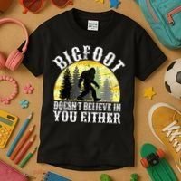 Bigfoot Doesn't Believe In You Either Distressed Kids T-Shirt thumb 3