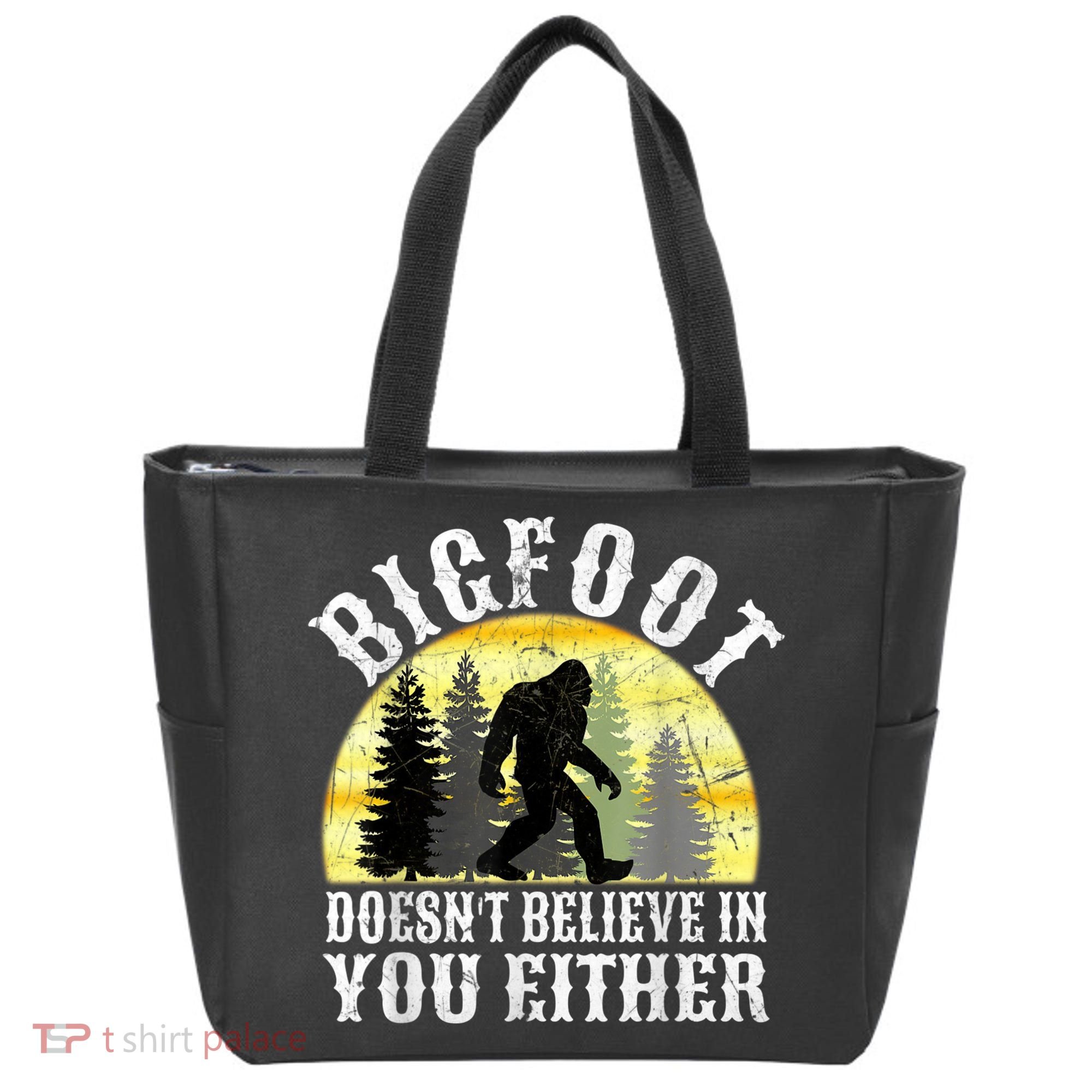 Bigfoot Doesn't Believe In You Either Distressed Tote Bag
