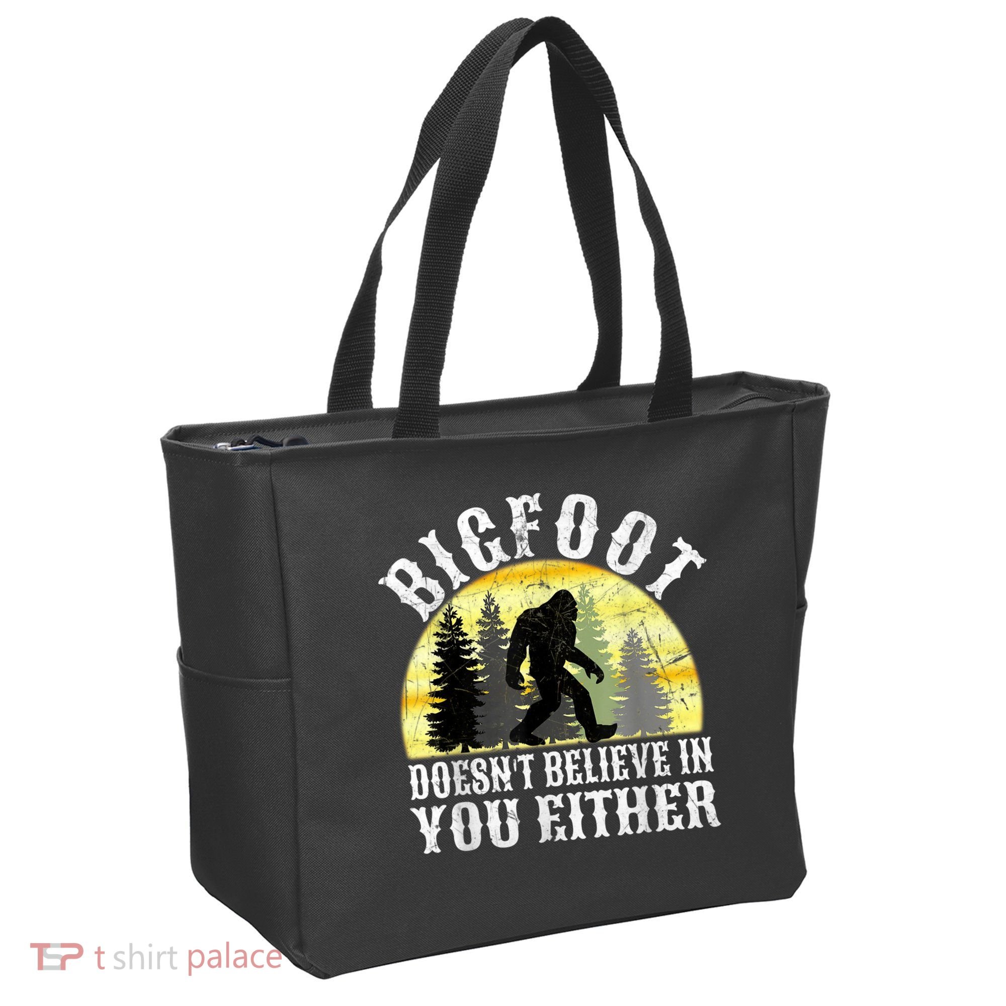 Bigfoot Doesn't Believe In You Either Distressed Tote Bag