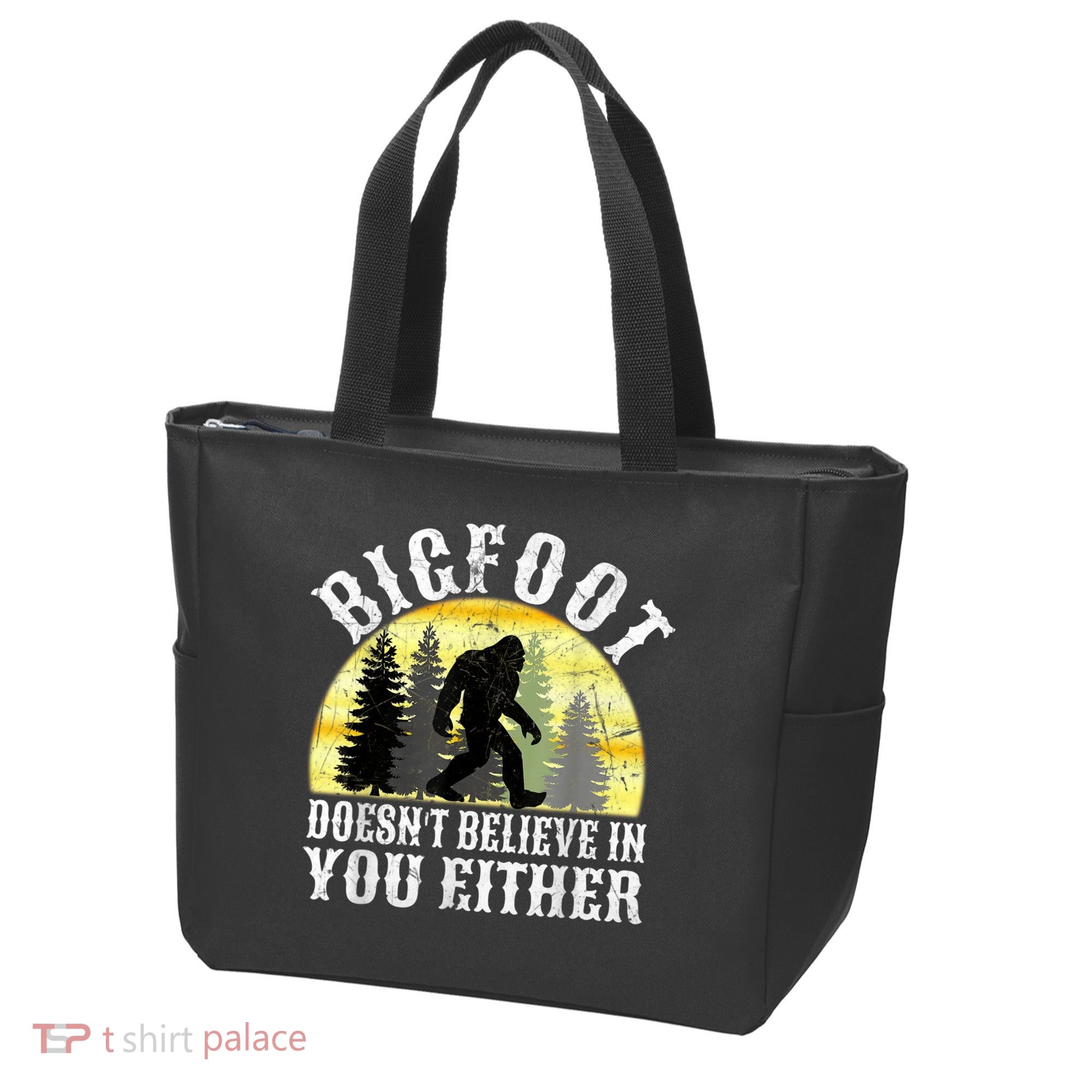 Bigfoot Doesn't Believe In You Either Distressed Tote Bag