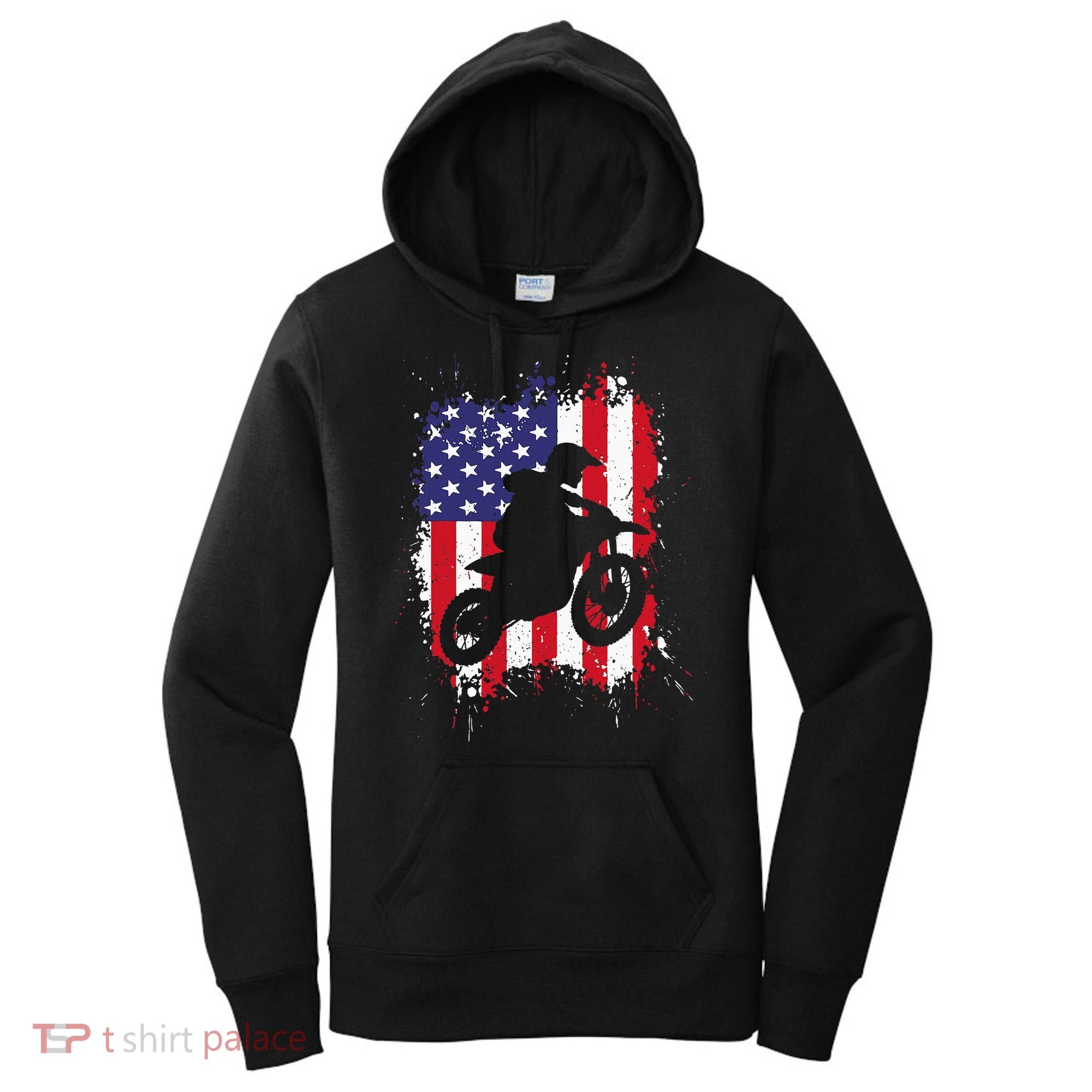 Best Dirt Bike Dirtbike Racing Us Flag Biker Women's Hoodie