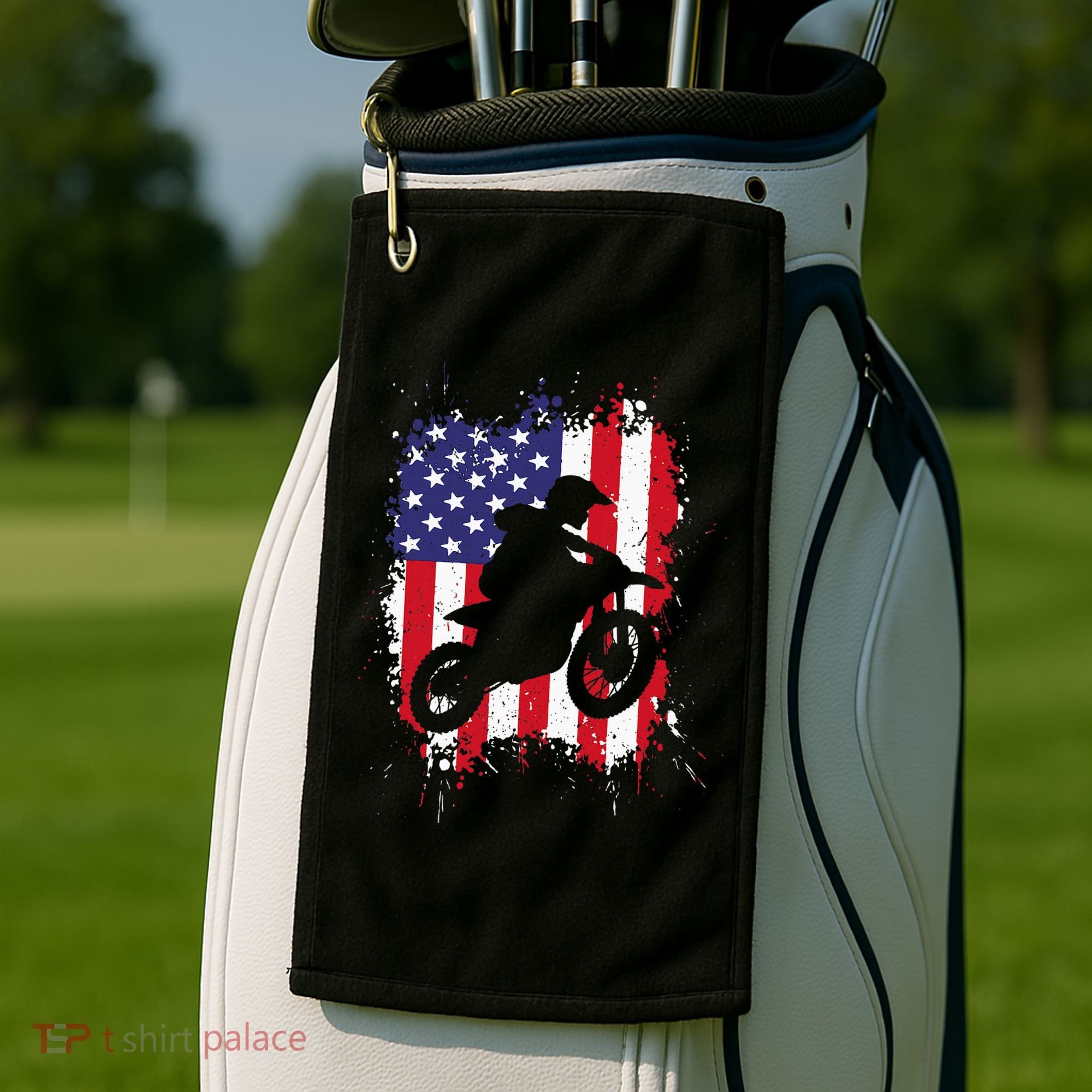 Best Dirt Bike Dirtbike Racing Us Flag Biker Golf Towel