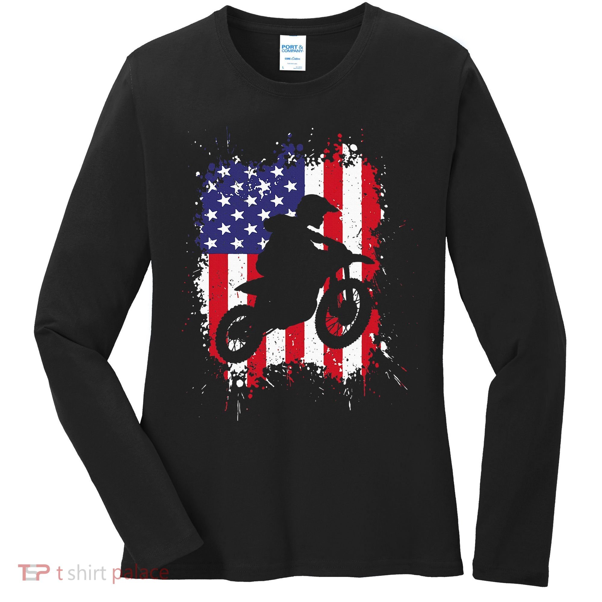 Best Dirt Bike Dirtbike Racing Us Flag Biker Women's Long Sleeve Shirt