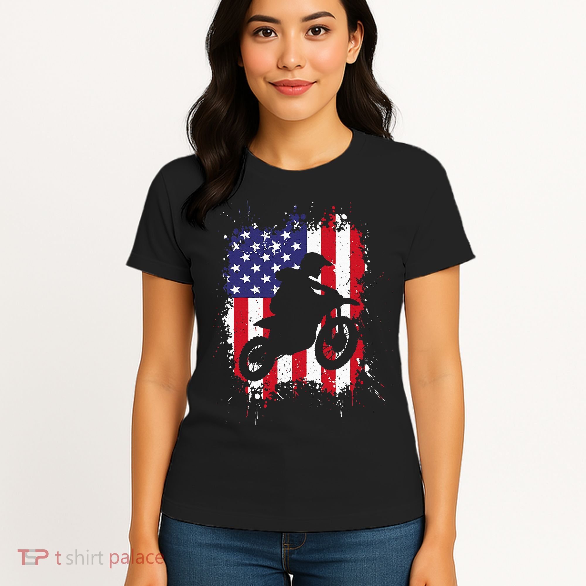 Best Dirt Bike Dirtbike Racing Us Flag Biker Women's T-Shirt