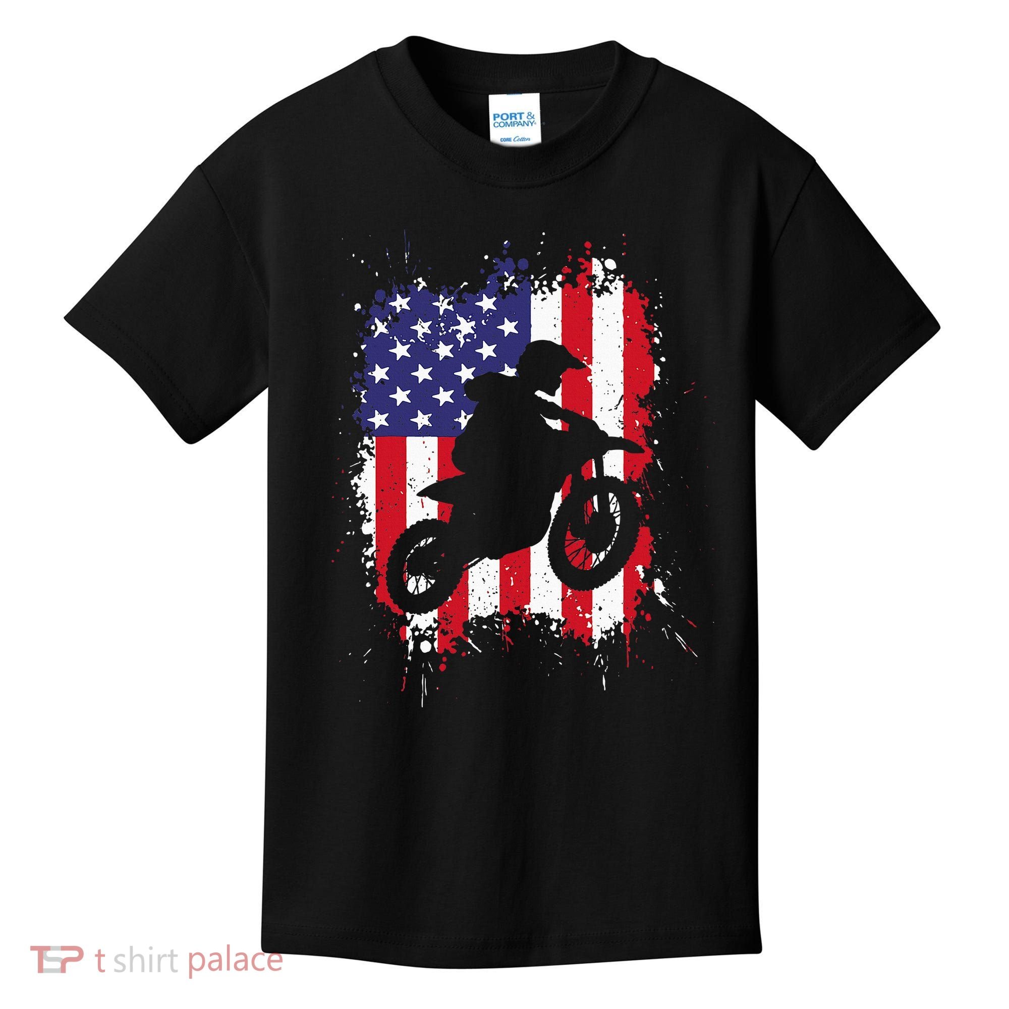 Best Dirt Bike Dirtbike Racing Us Flag Biker Kids T-Shirt