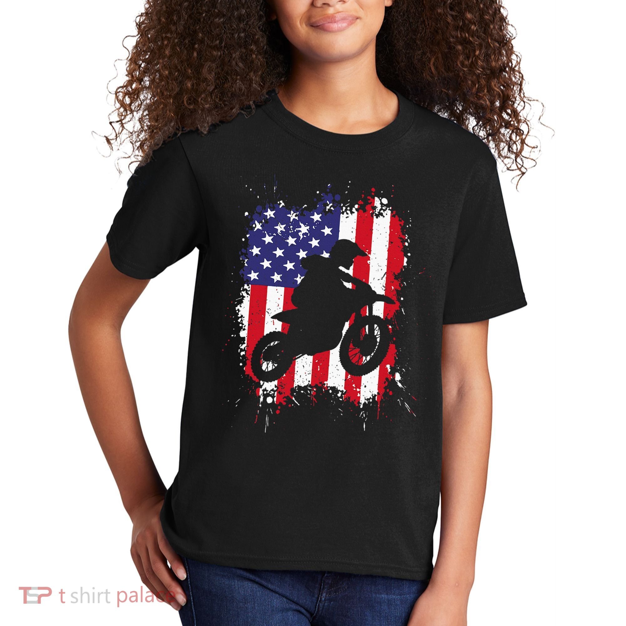 Best Dirt Bike Dirtbike Racing Us Flag Biker Kids T-Shirt