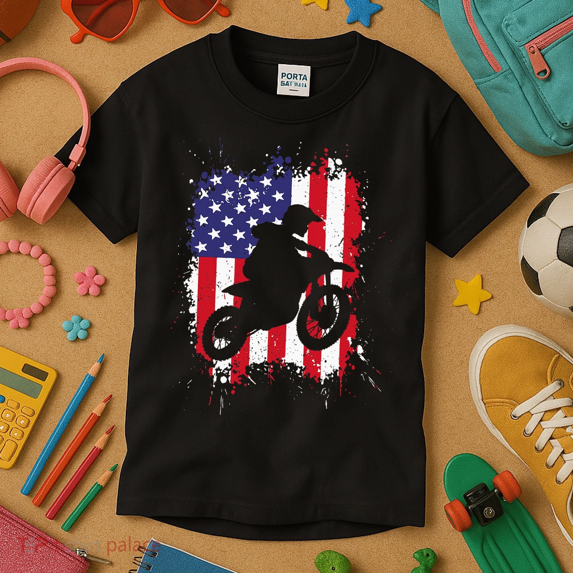 Best Dirt Bike Dirtbike Racing Us Flag Biker Kids T-Shirt