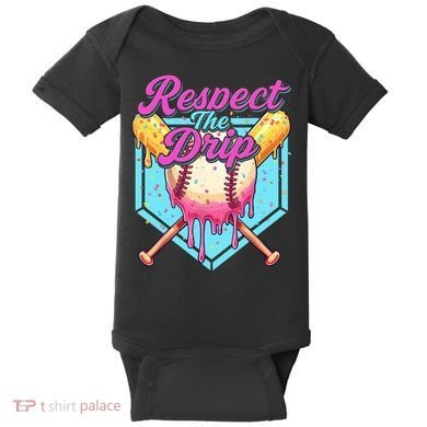 Baseball Drip Boy Home Plate Sports Respect The Drip  Baby Bodysuit