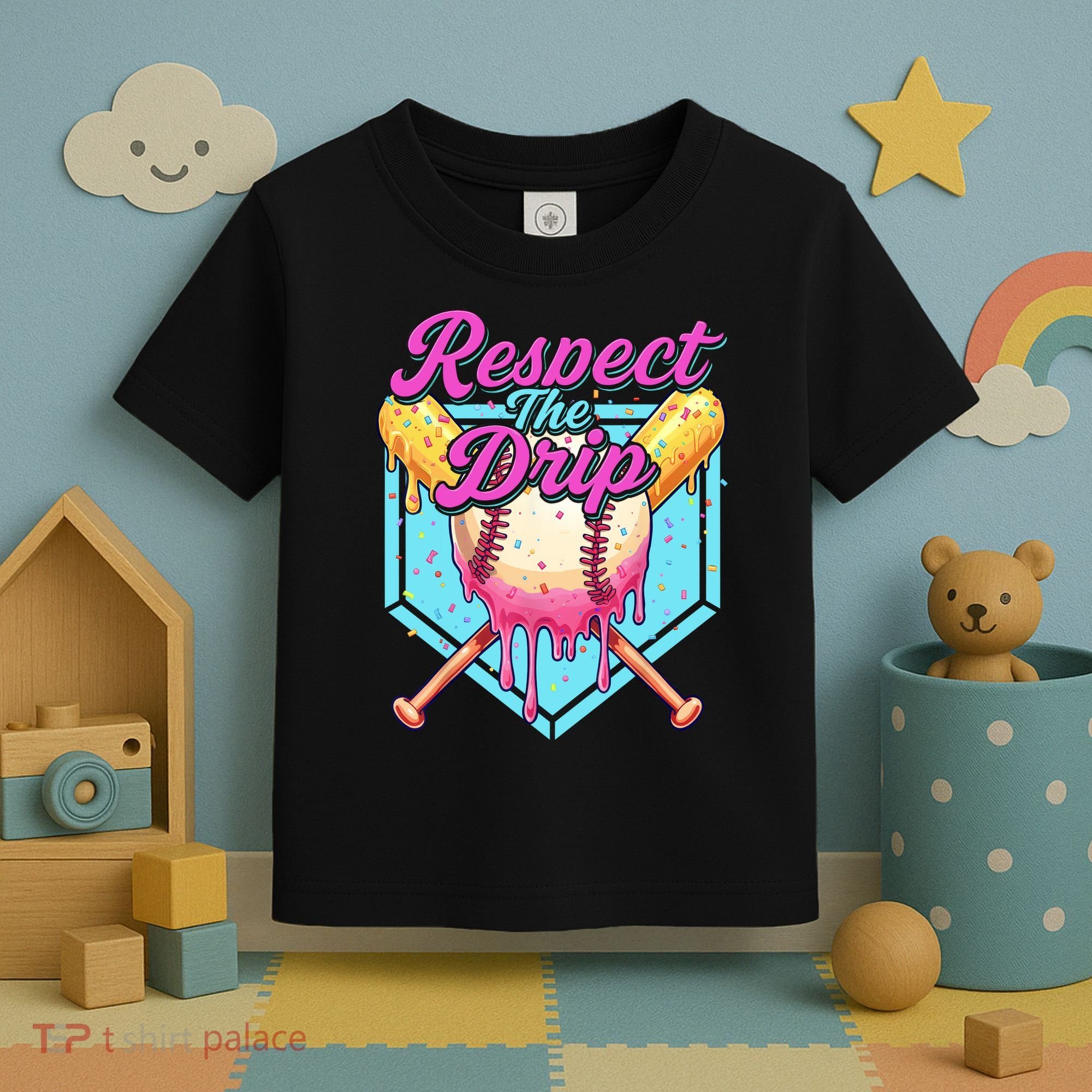 Baseball Drip Boy Home Plate Sports Respect The Drip  Toddler T-Shirt