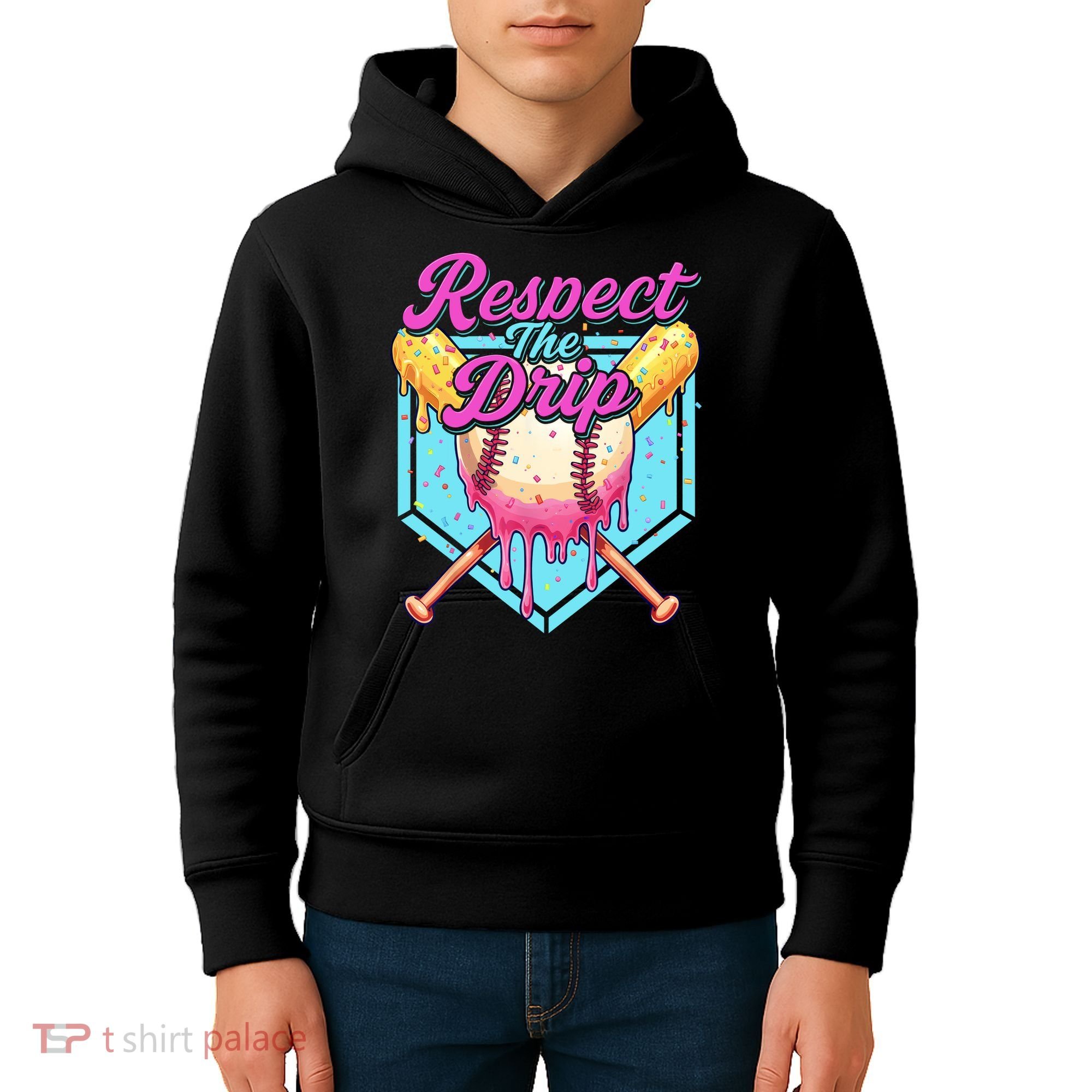Baseball Drip Boy Home Plate Sports Respect The Drip  Kids Hoodie
