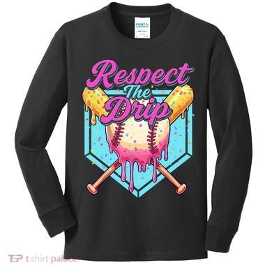 Baseball Drip Boy Home Plate Sports Respect The Drip  Kids Long Sleeve Shirt
