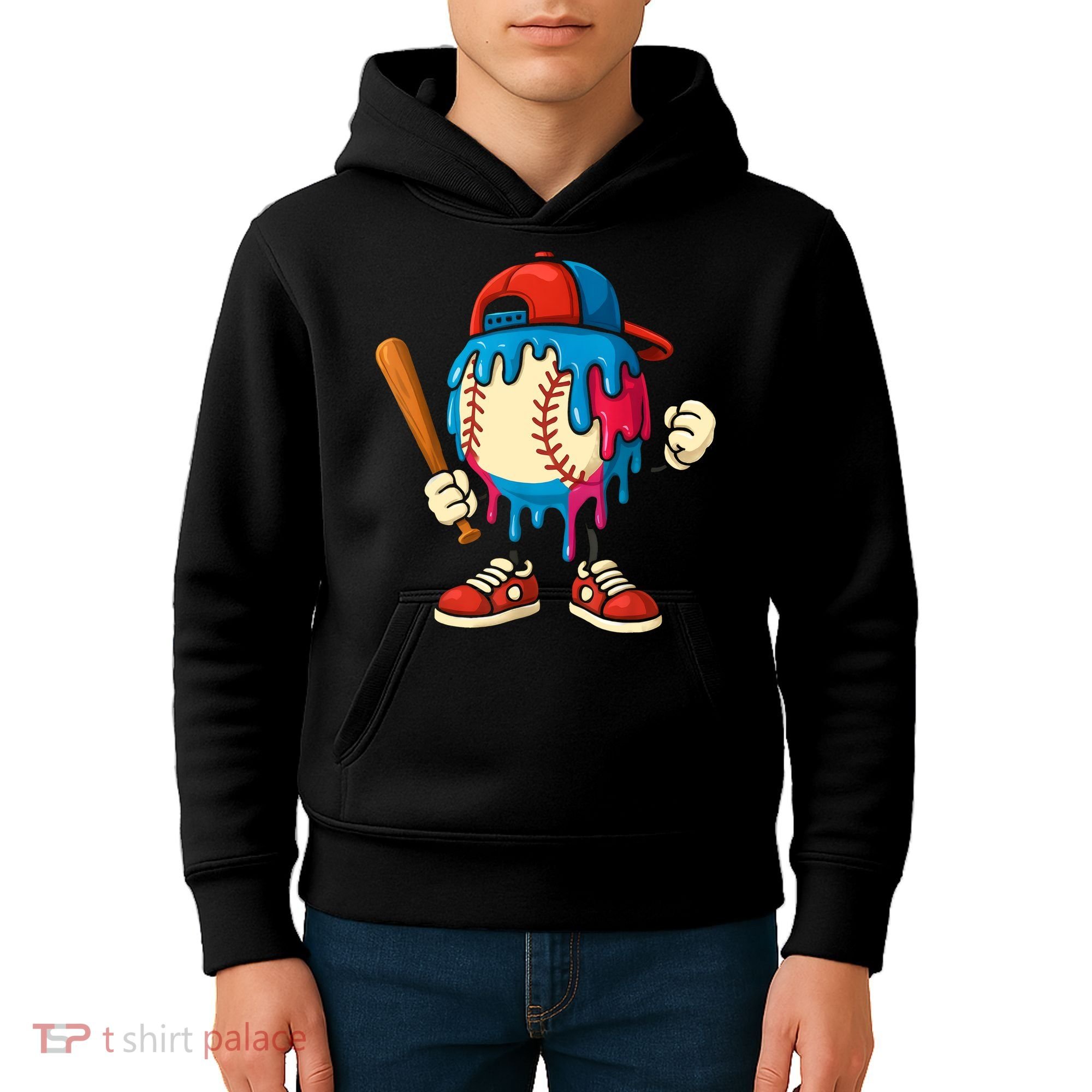 Baseball Drip Boy Ice Cream Drip Sport Game Day  Kids Hoodie