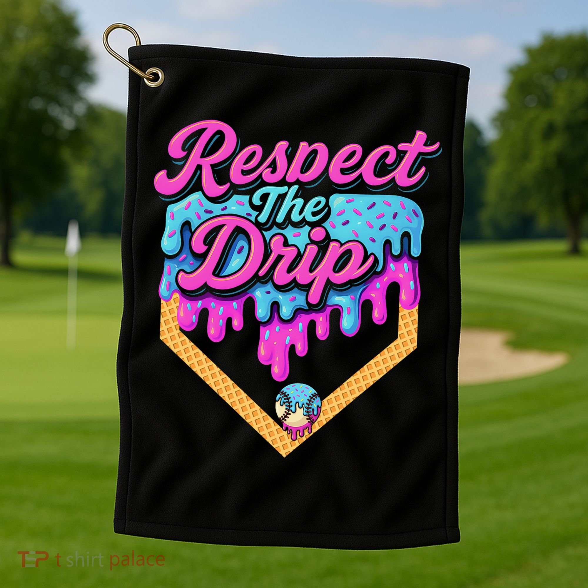 Baseball Drip B.oys Home Plate Ice Cream Respect The Drip Golf Towel