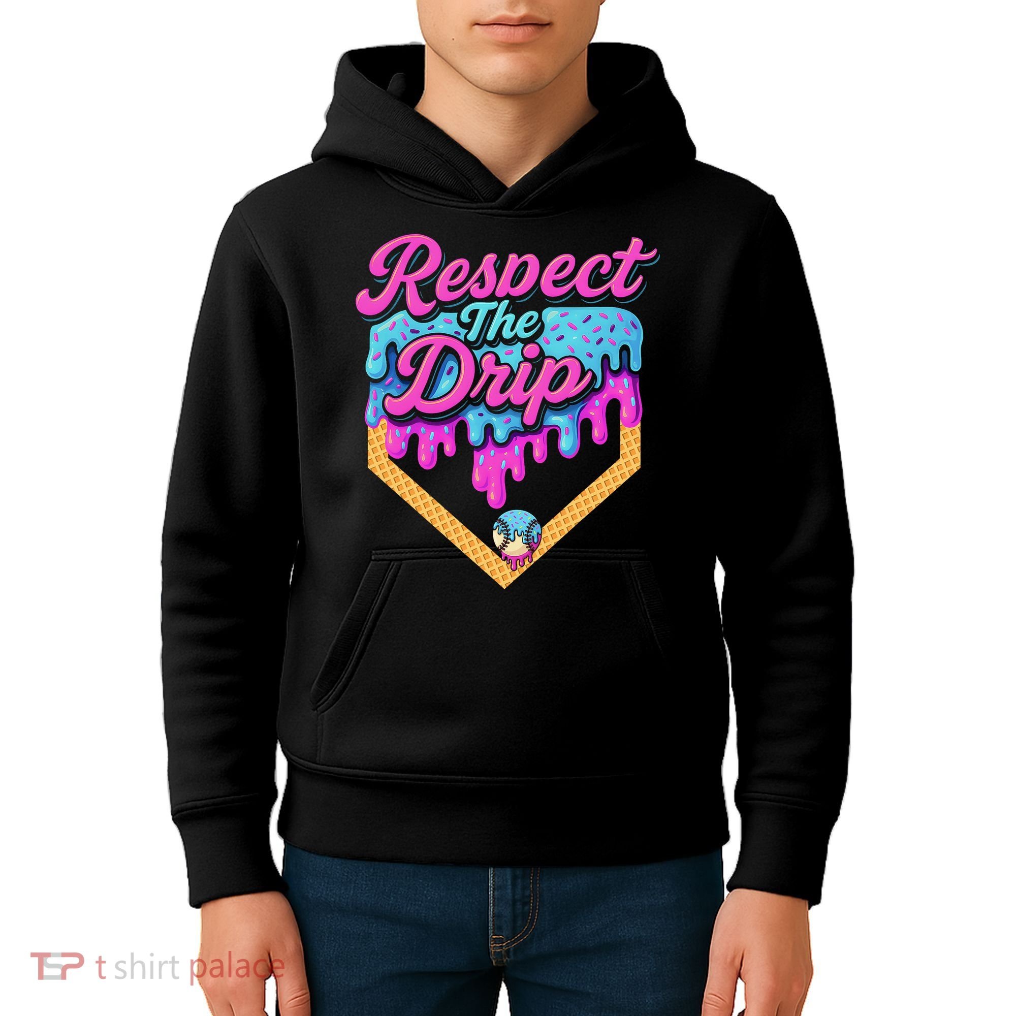 Baseball Drip B.oys Home Plate Ice Cream Respect The Drip Kids Hoodie