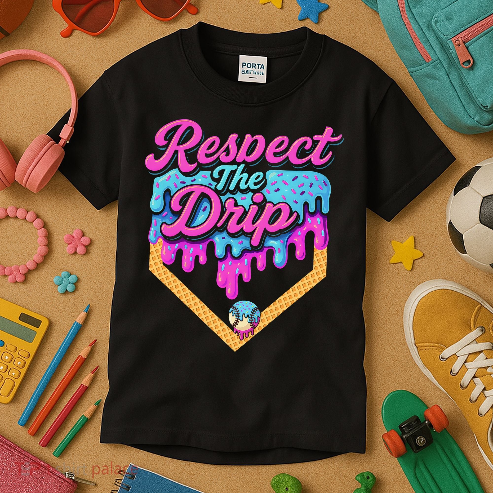 Baseball Drip B.oys Home Plate Ice Cream Respect The Drip Kids T-Shirt