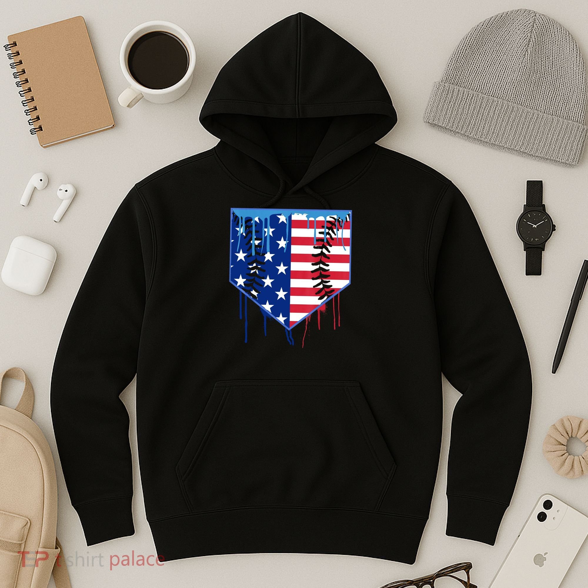 Baseball Drip Boys Ice Cream Patriotic American Flag Hoodie