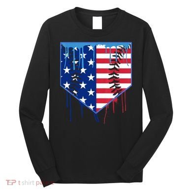 Baseball Drip Boys Ice Cream Patriotic American Flag Long Sleeve Shirt