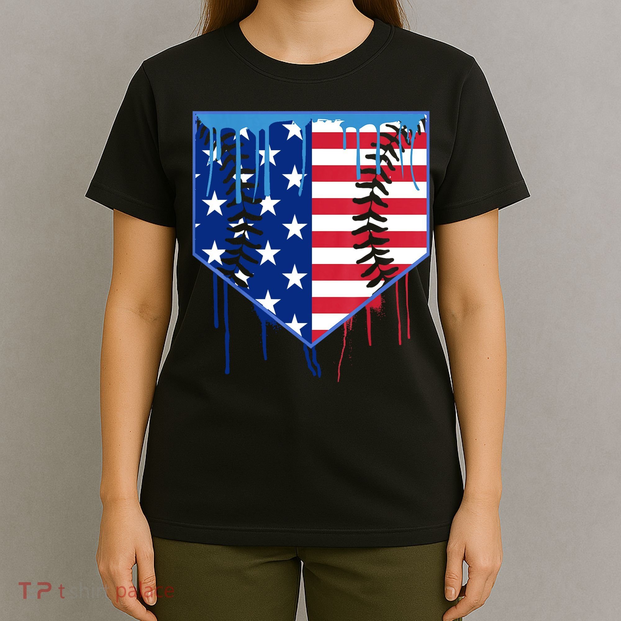 Baseball Drip Boys Ice Cream Patriotic American Flag T-Shirt