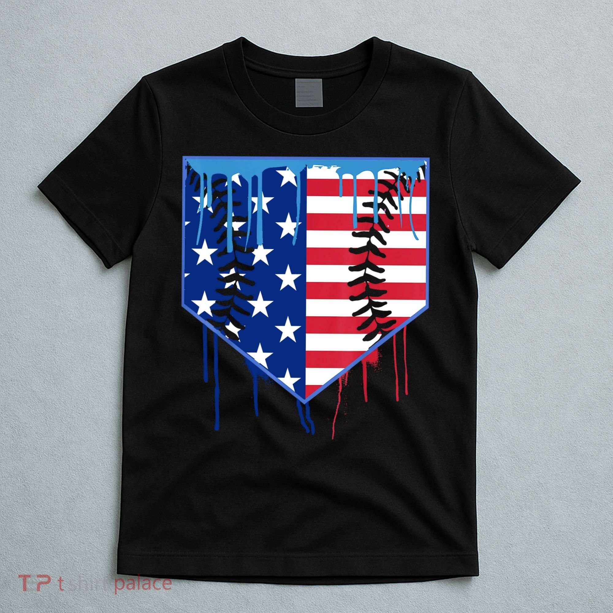 Baseball Drip Boys Ice Cream Patriotic American Flag T-Shirt