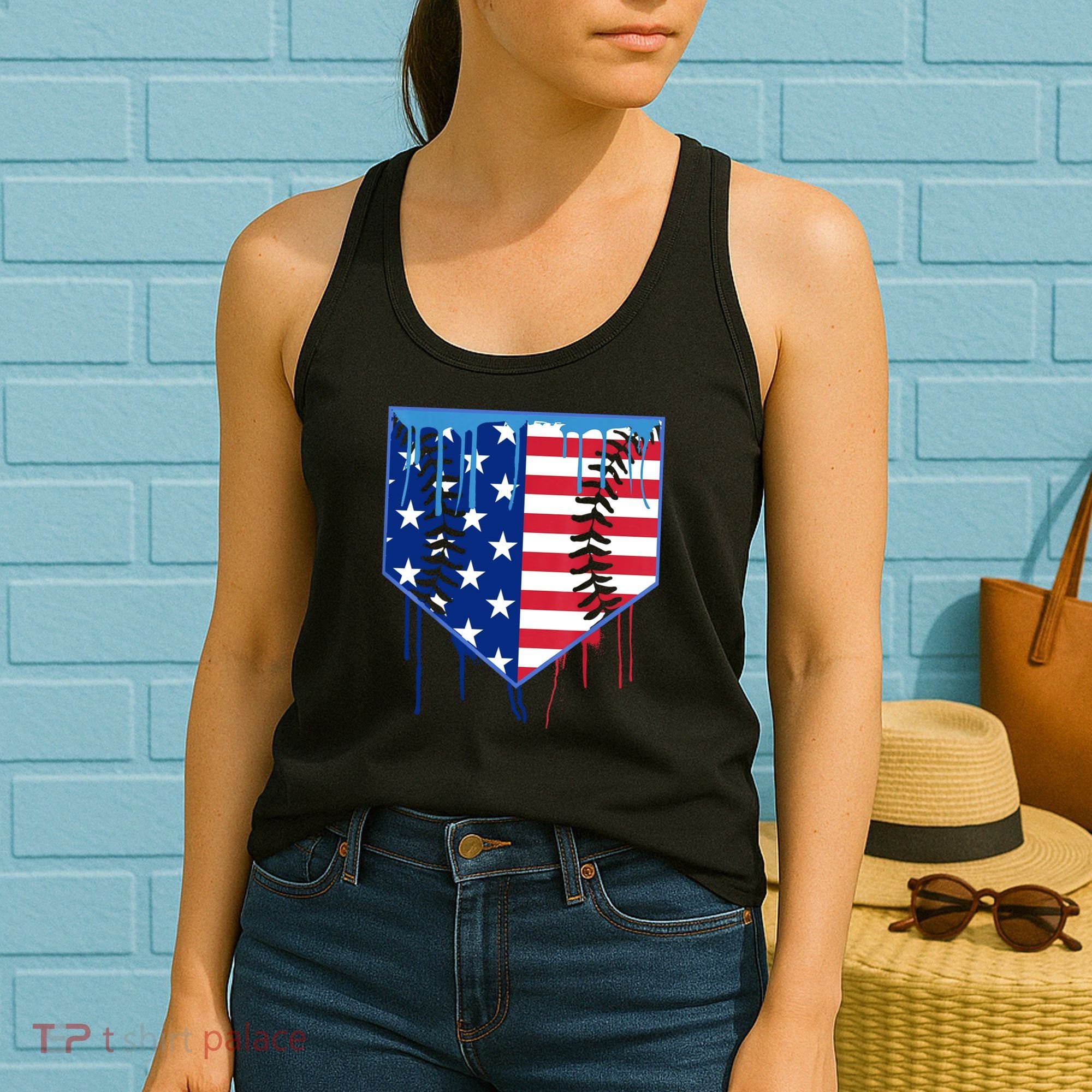 Baseball Drip Boys Ice Cream Patriotic American Flag Women's Tank Top