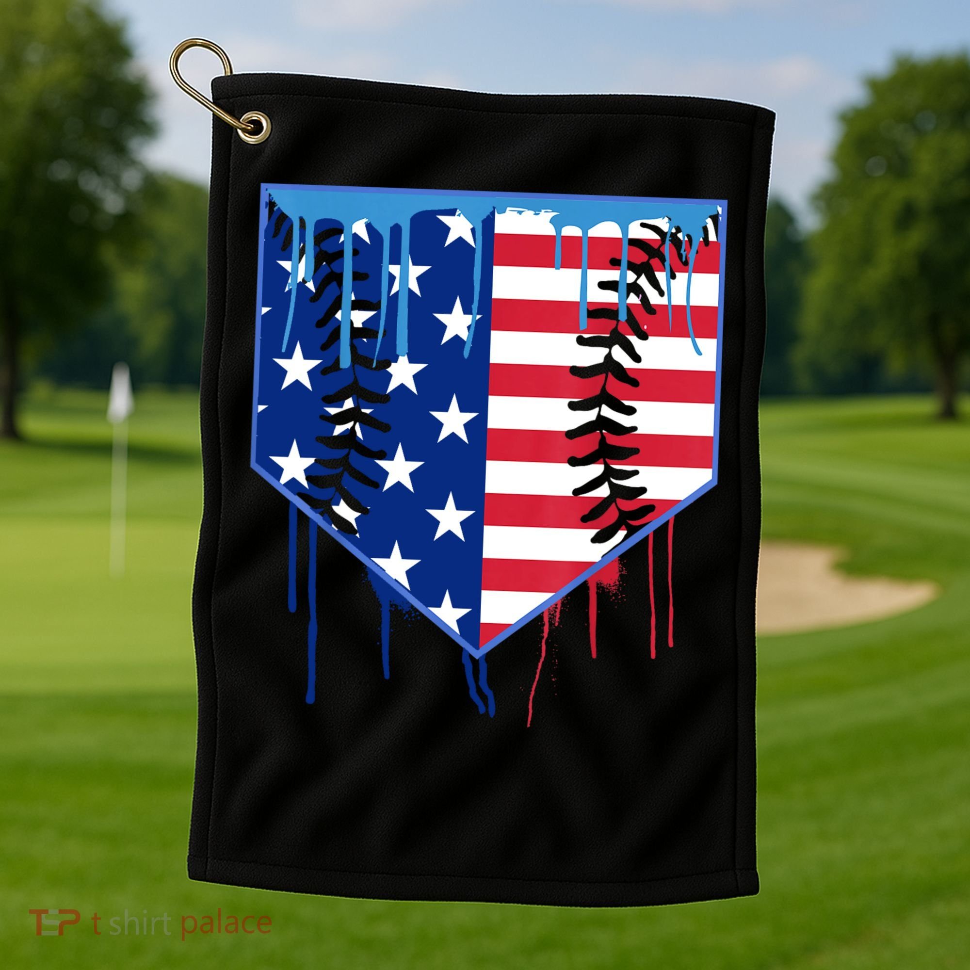 Baseball Drip Boys Ice Cream Patriotic American Flag Golf Towel