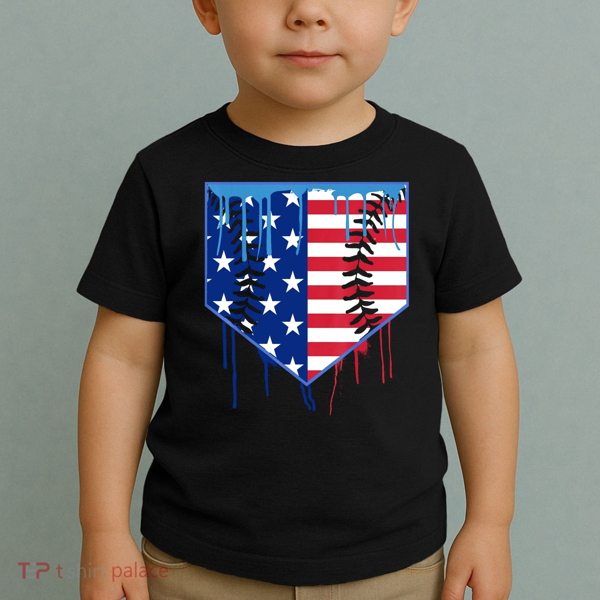 Baseball Drip Boys Ice Cream Patriotic American Flag Toddler T-Shirt