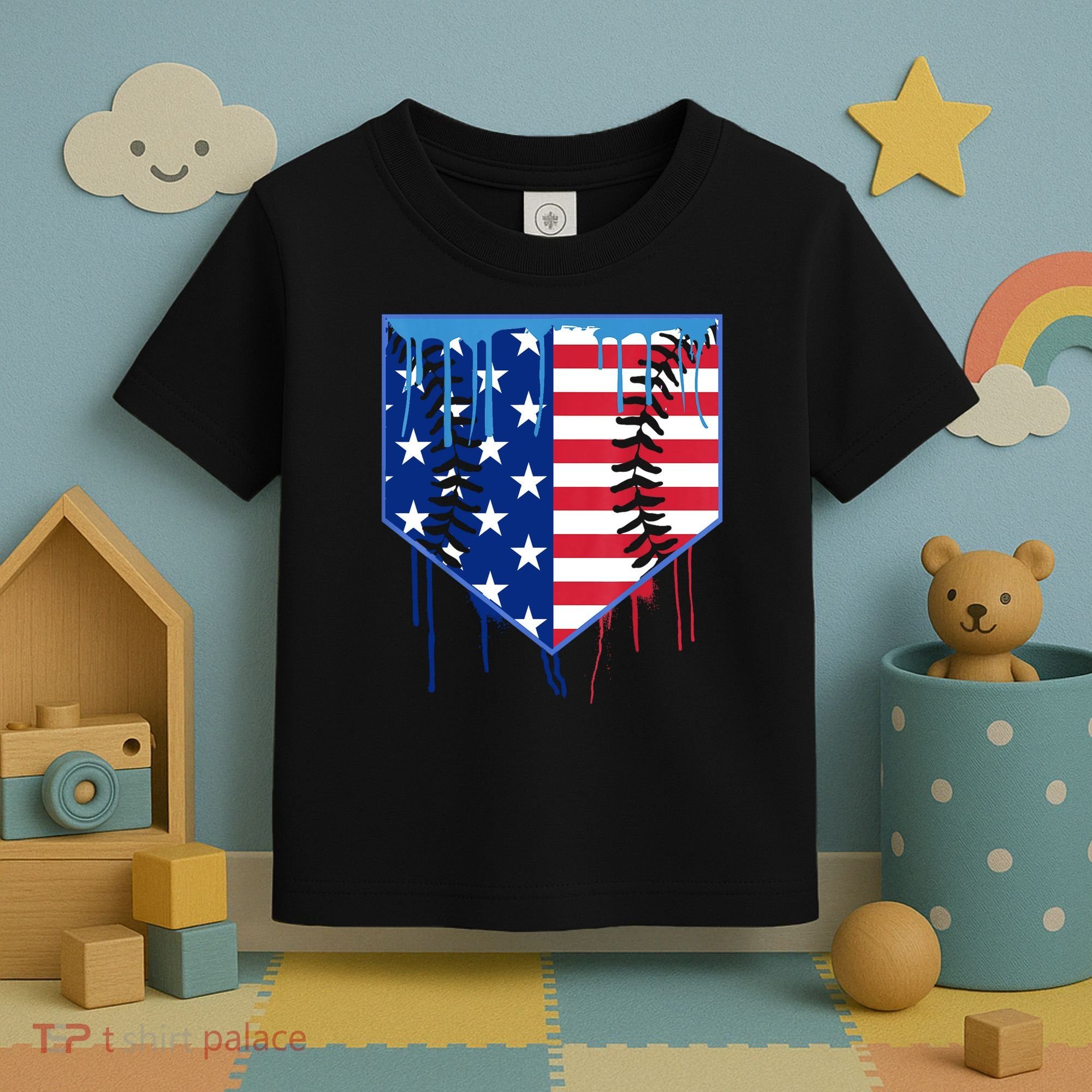 Baseball Drip Boys Ice Cream Patriotic American Flag Toddler T-Shirt