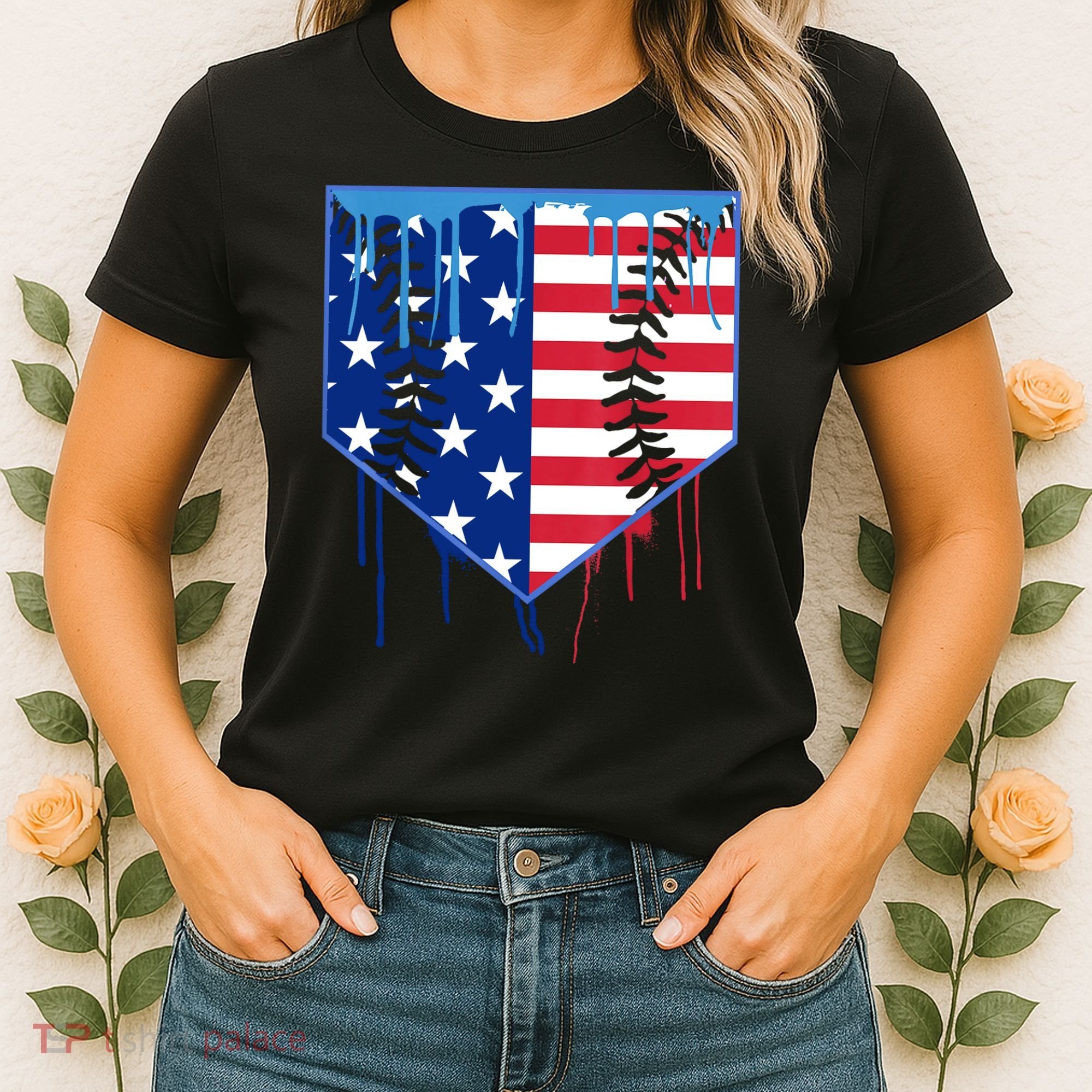 Baseball Drip Boys Ice Cream Patriotic American Flag Women's T-Shirt