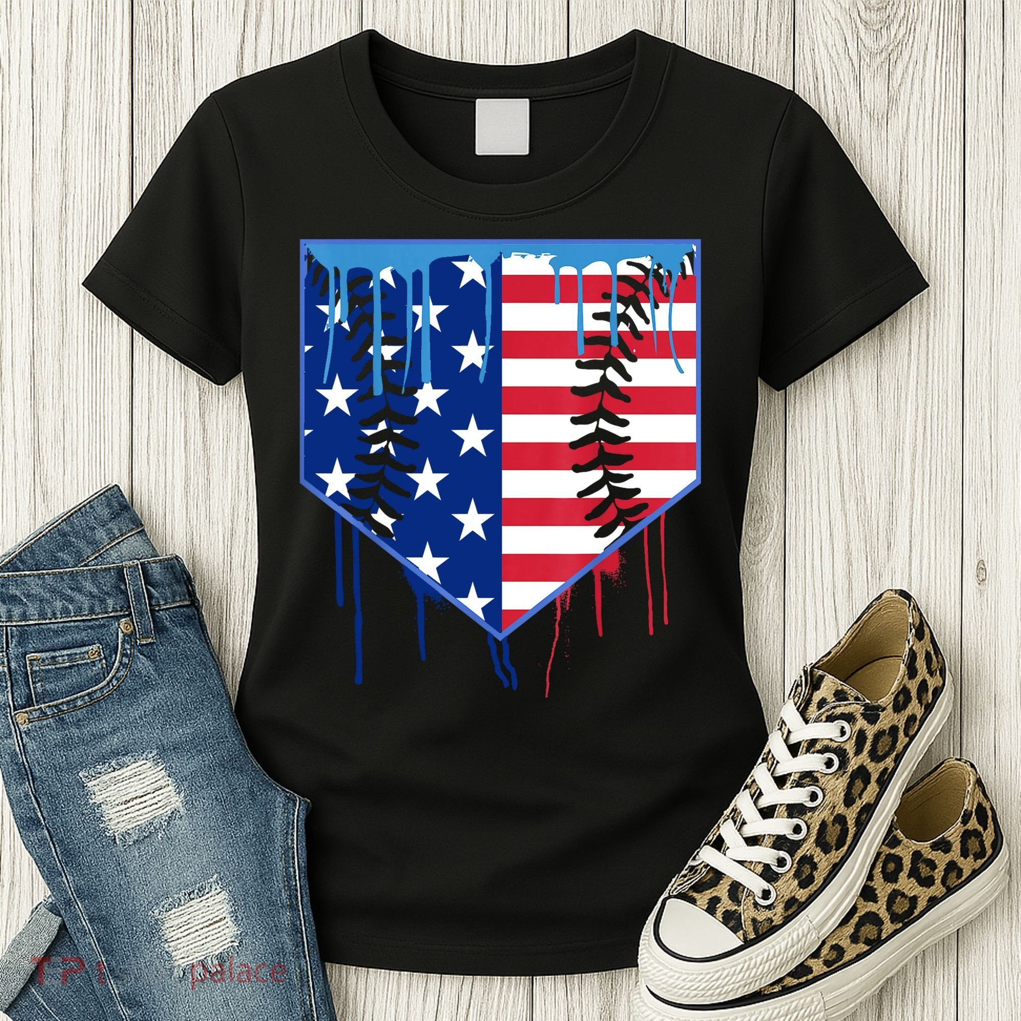 Baseball Drip Boys Ice Cream Patriotic American Flag Women's T-Shirt