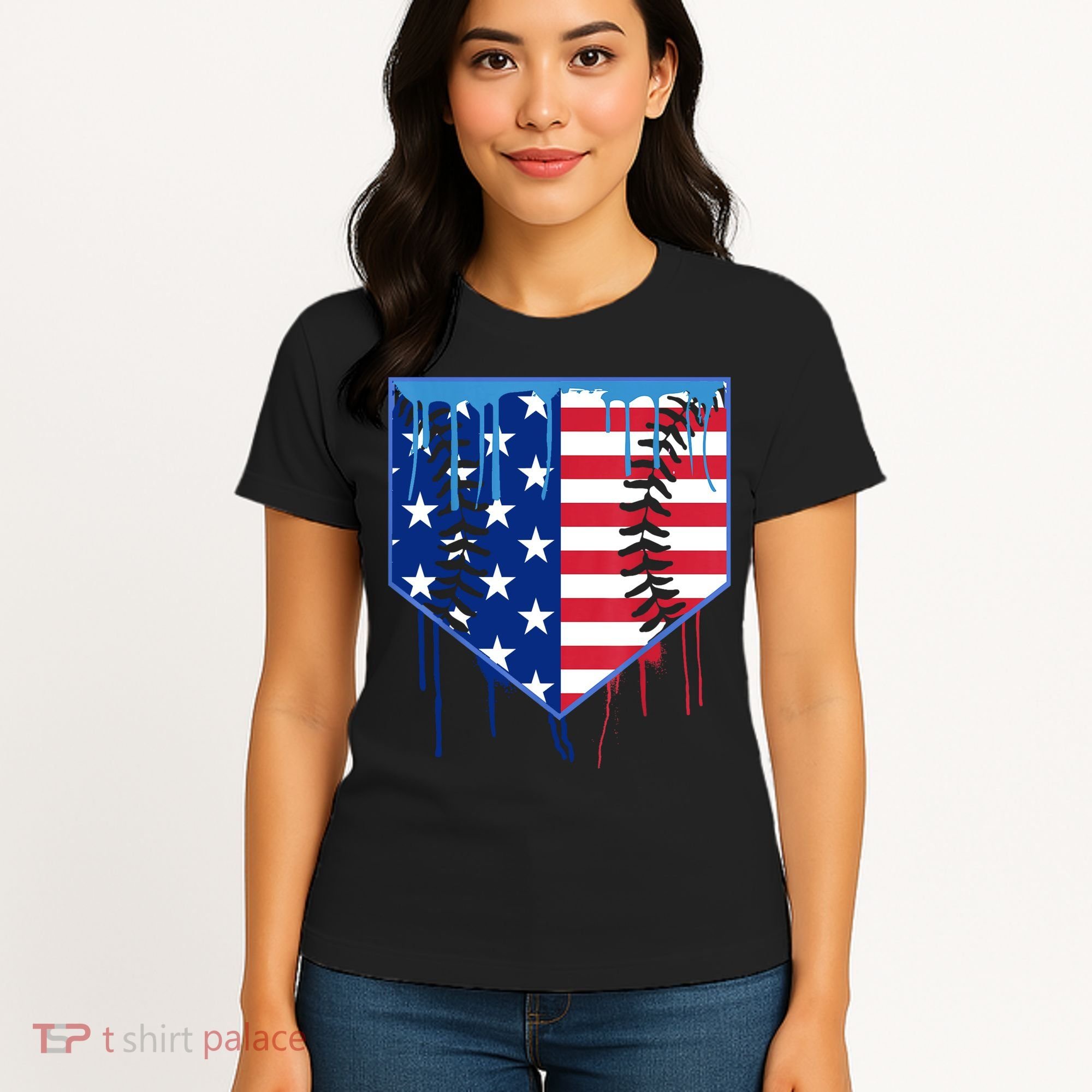 Baseball Drip Boys Ice Cream Patriotic American Flag Women's T-Shirt