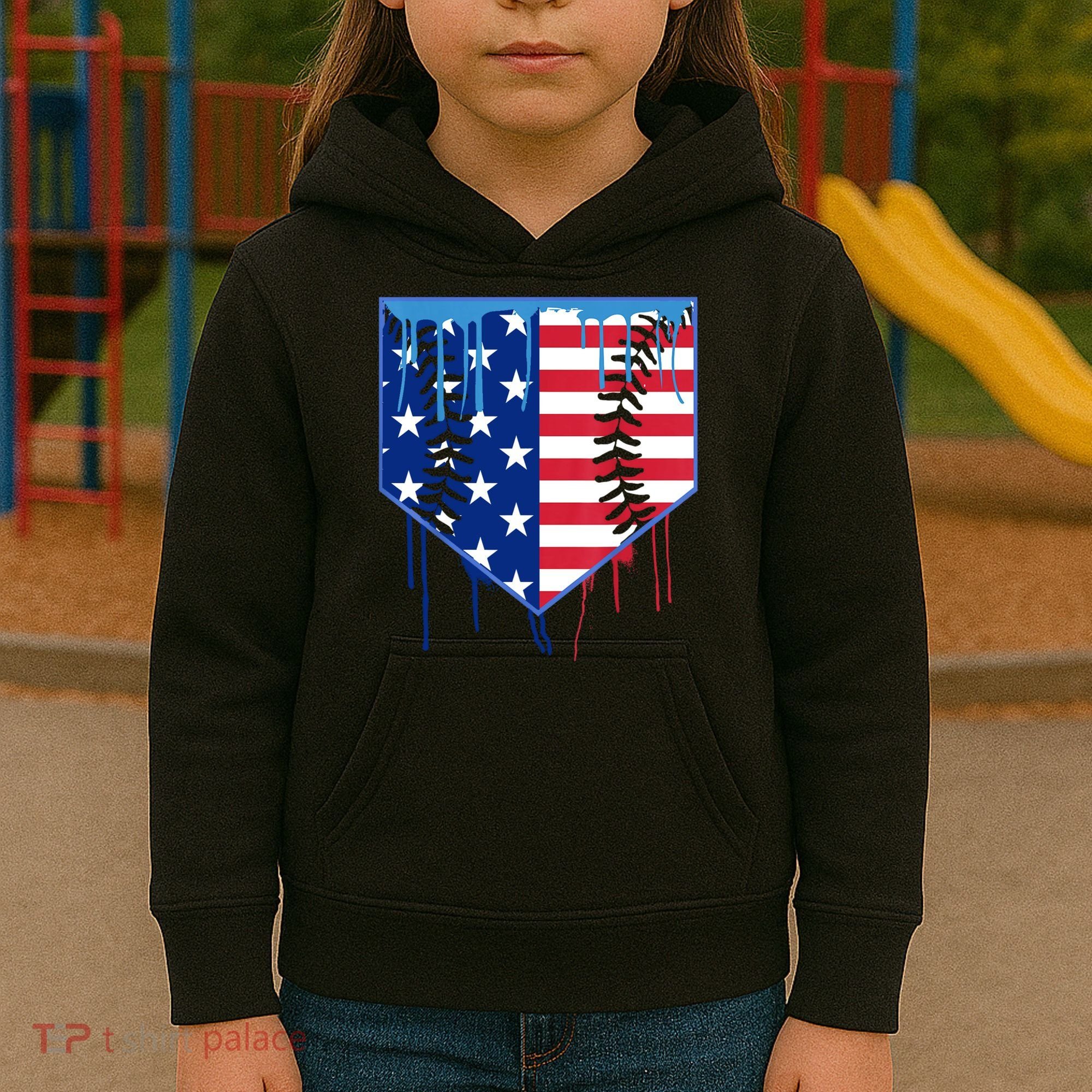 Baseball Drip Boys Ice Cream Patriotic American Flag Kids Hoodie