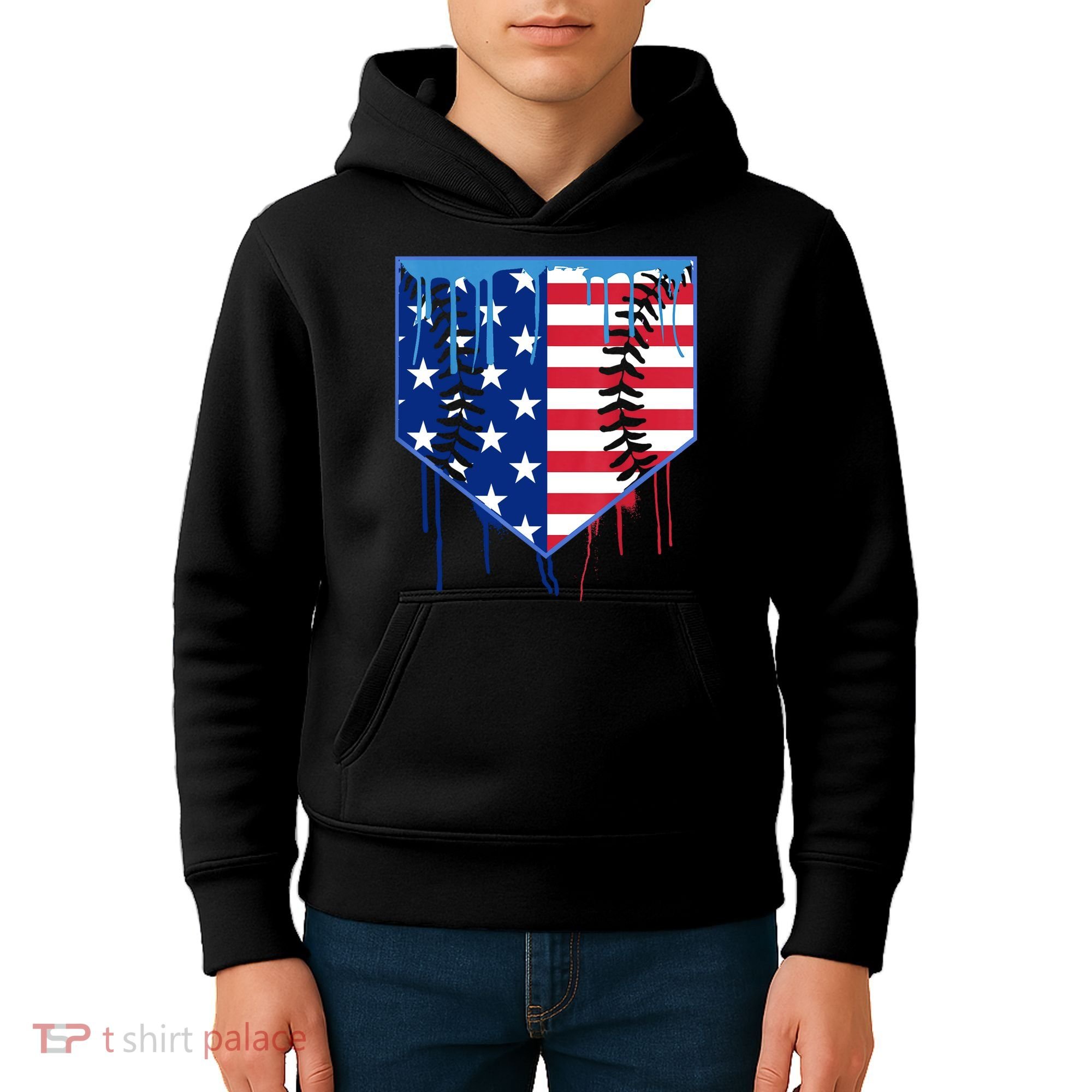 Baseball Drip Boys Ice Cream Patriotic American Flag Kids Hoodie