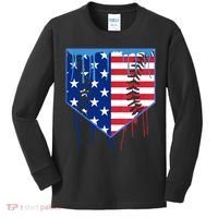 Baseball Drip Boys Ice Cream Patriotic American Flag Kids Long Sleeve Shirt thumb 0