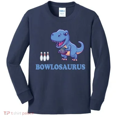 Bowling Dinosaur Kids Long Sleeve Shirt